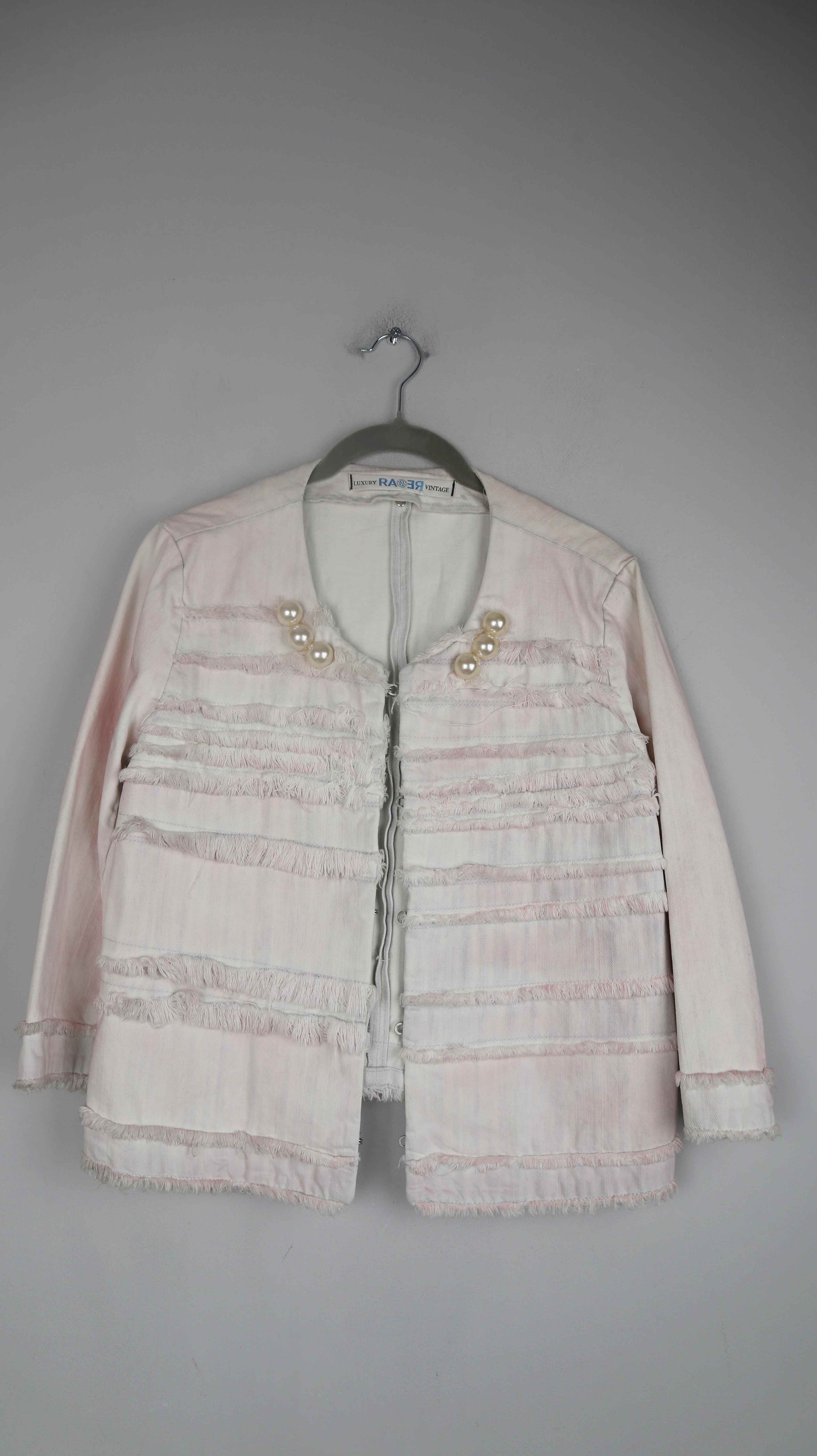 Raer Jacke Jeansjacke Rosa Weiß 44 L XL Perlen Blazer