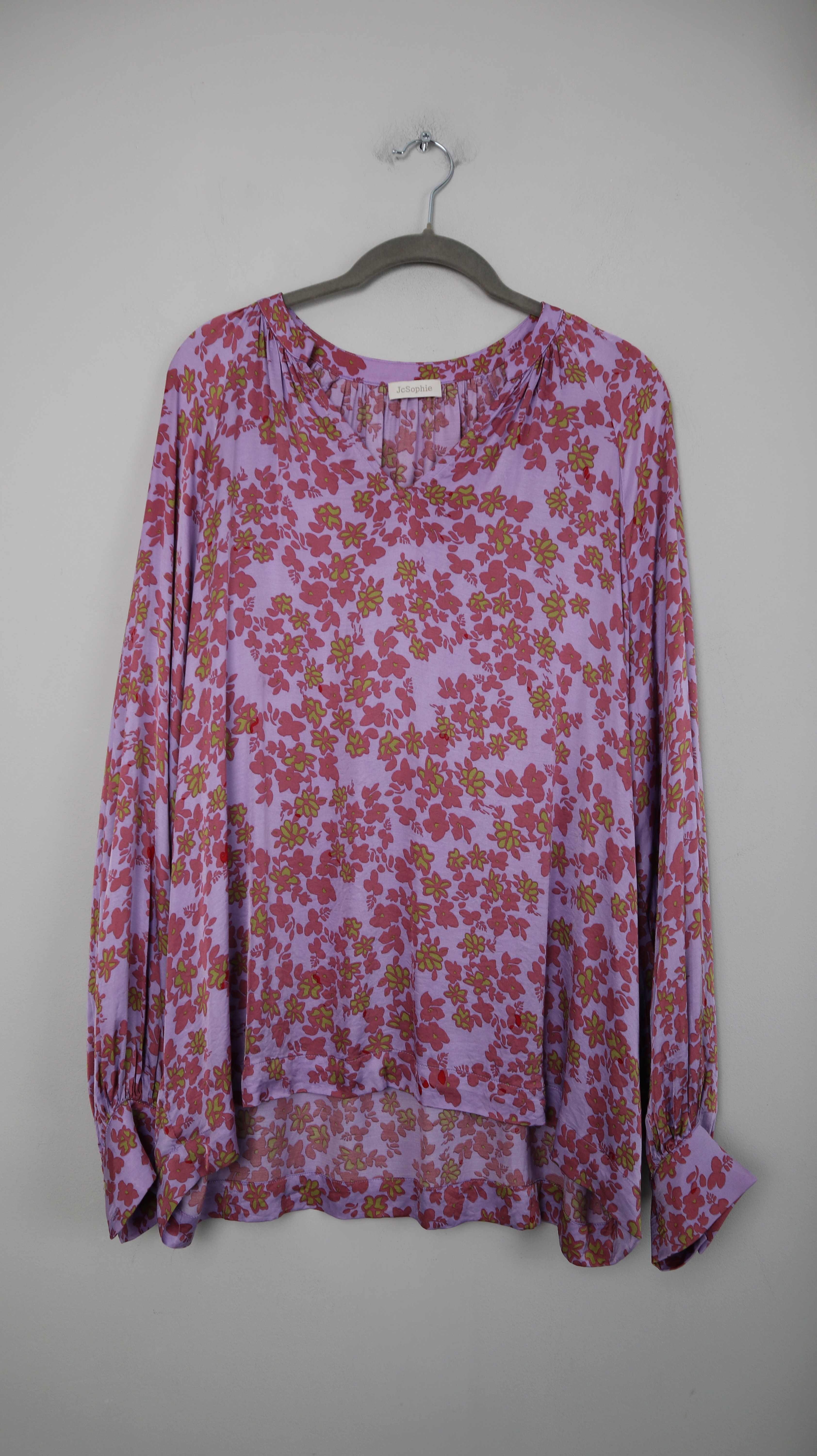 JC Sophie Bluse Langärmlig Muster 40 L Rayonne Lila Flieder Blumen Shirt Hemd