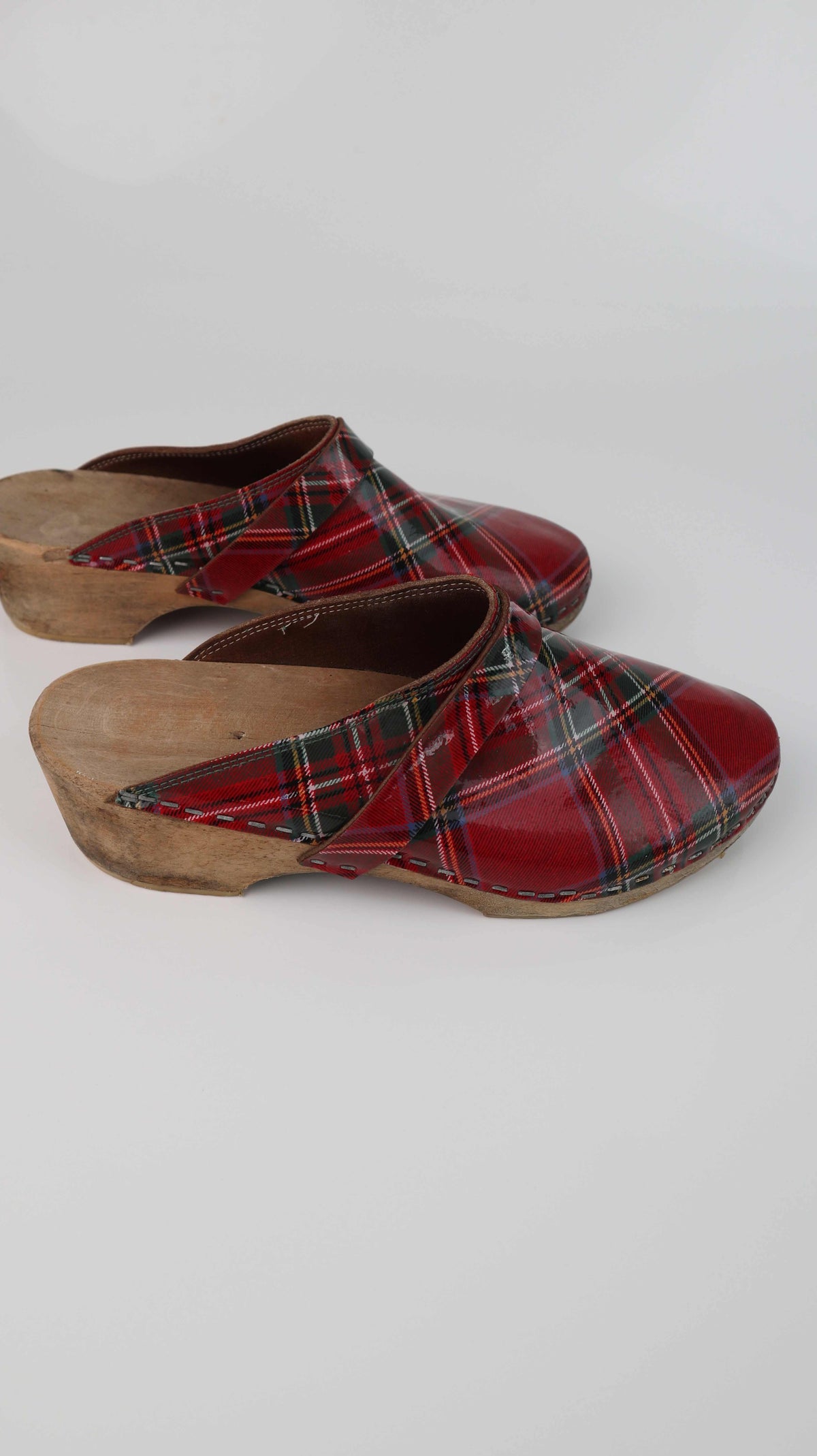 Clogs Schwedenclogs rot kariert 38 Holzclogs Slipper made in sweden