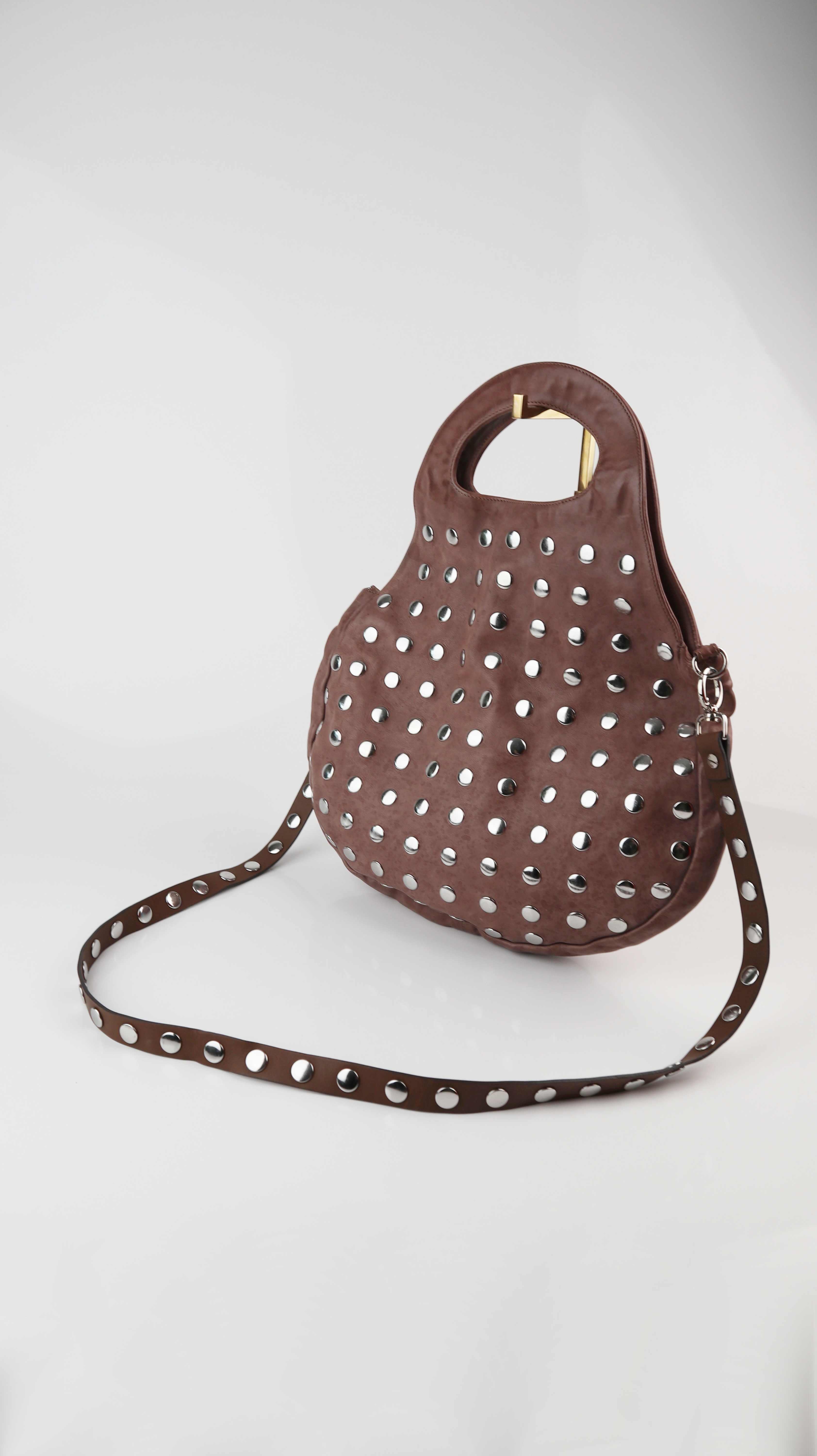 Marni Tasche Ledertasche Nieten Silber Umhängetasche Leder rose rosa