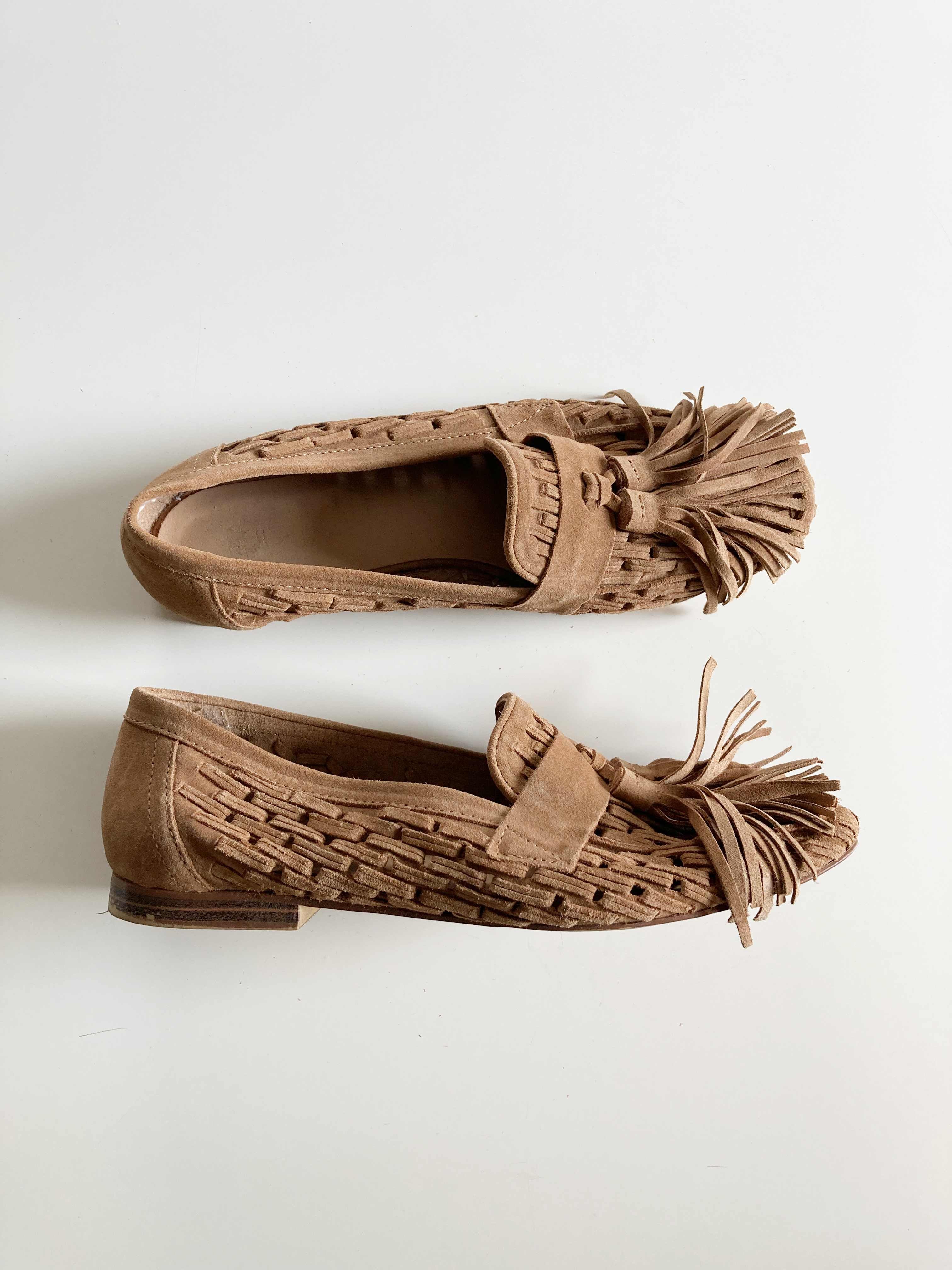 Zara Slipper Wildleder Braun 38 Mokassins Loafer Ballerinas