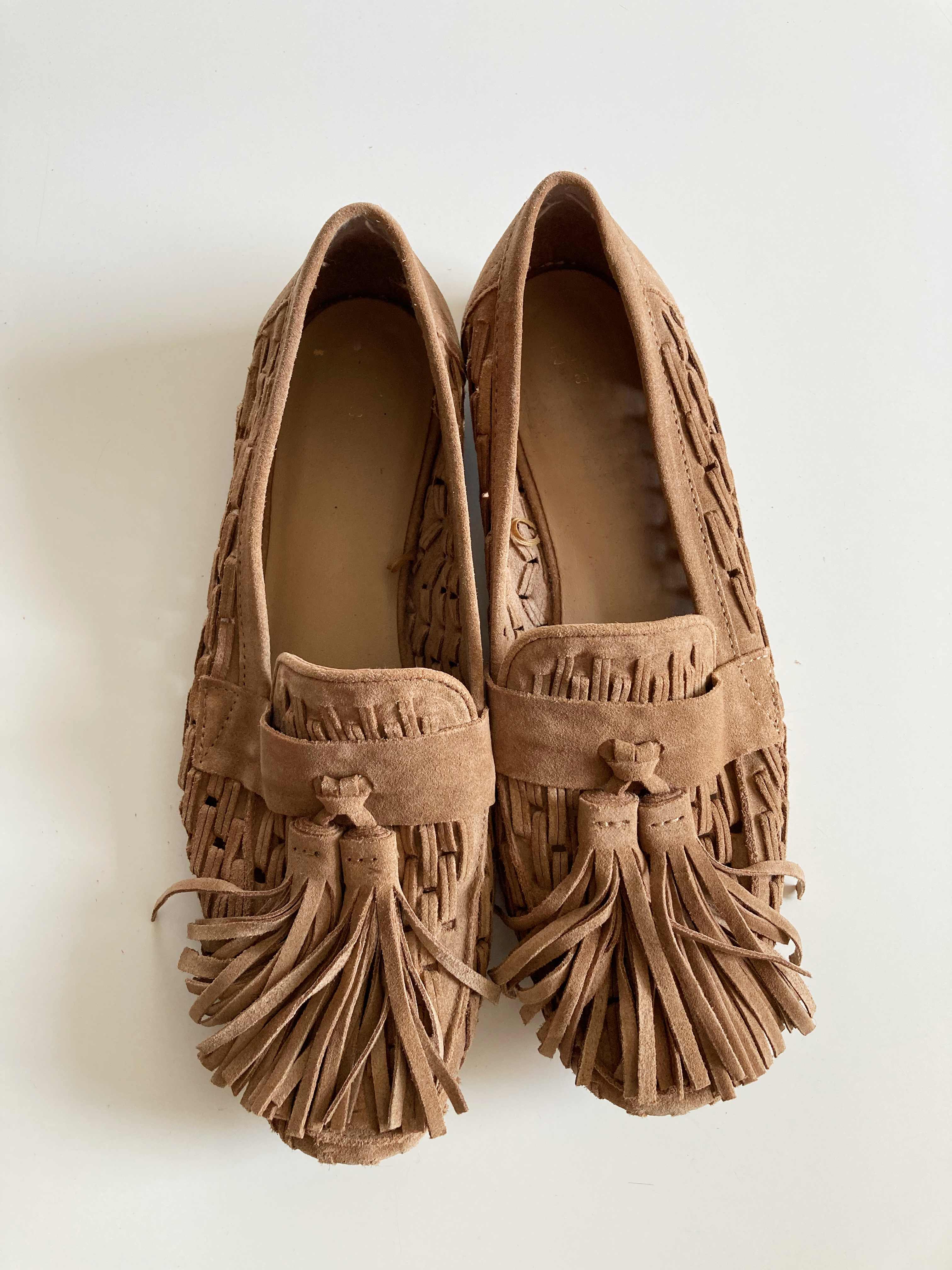 Zara Slipper Wildleder Braun 38 Mokassins Loafer Ballerinas