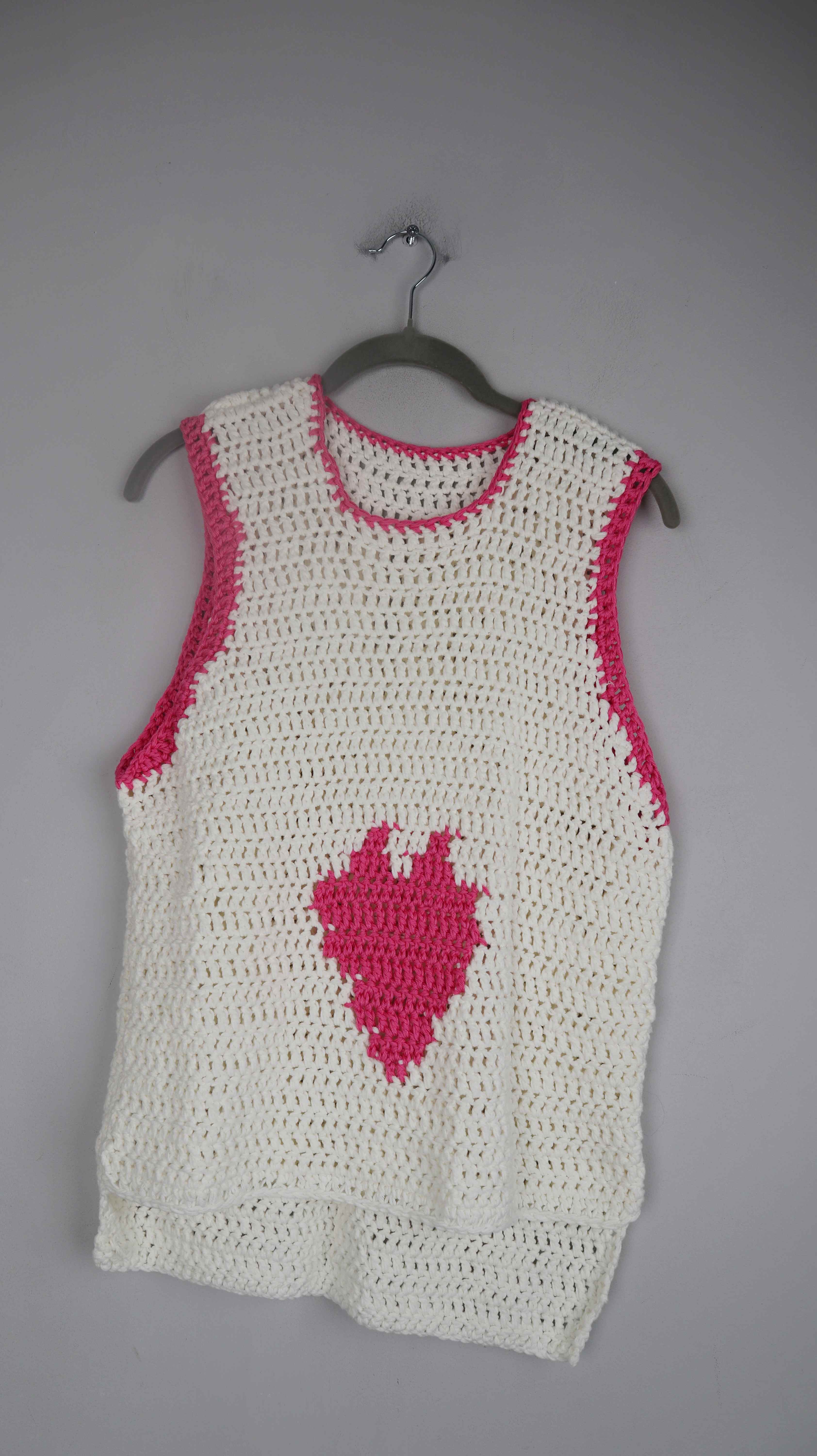 Weste Strickweste weiß pink 38 M Handmade Herz gestrickt Pullunder