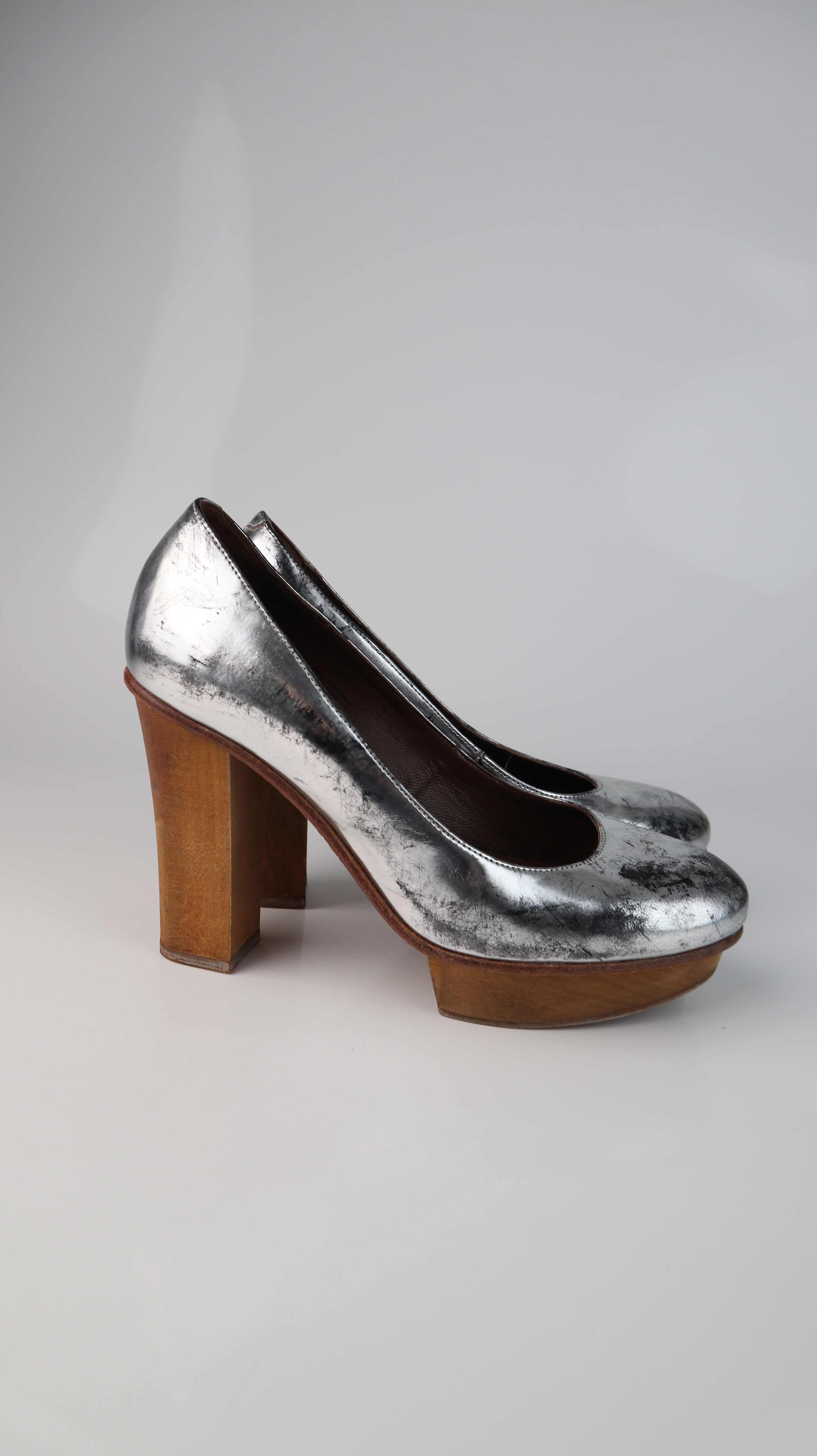 Marni x H&M Heels Silber Chrom 40 Edition Pumps Holzabsatz Plateau