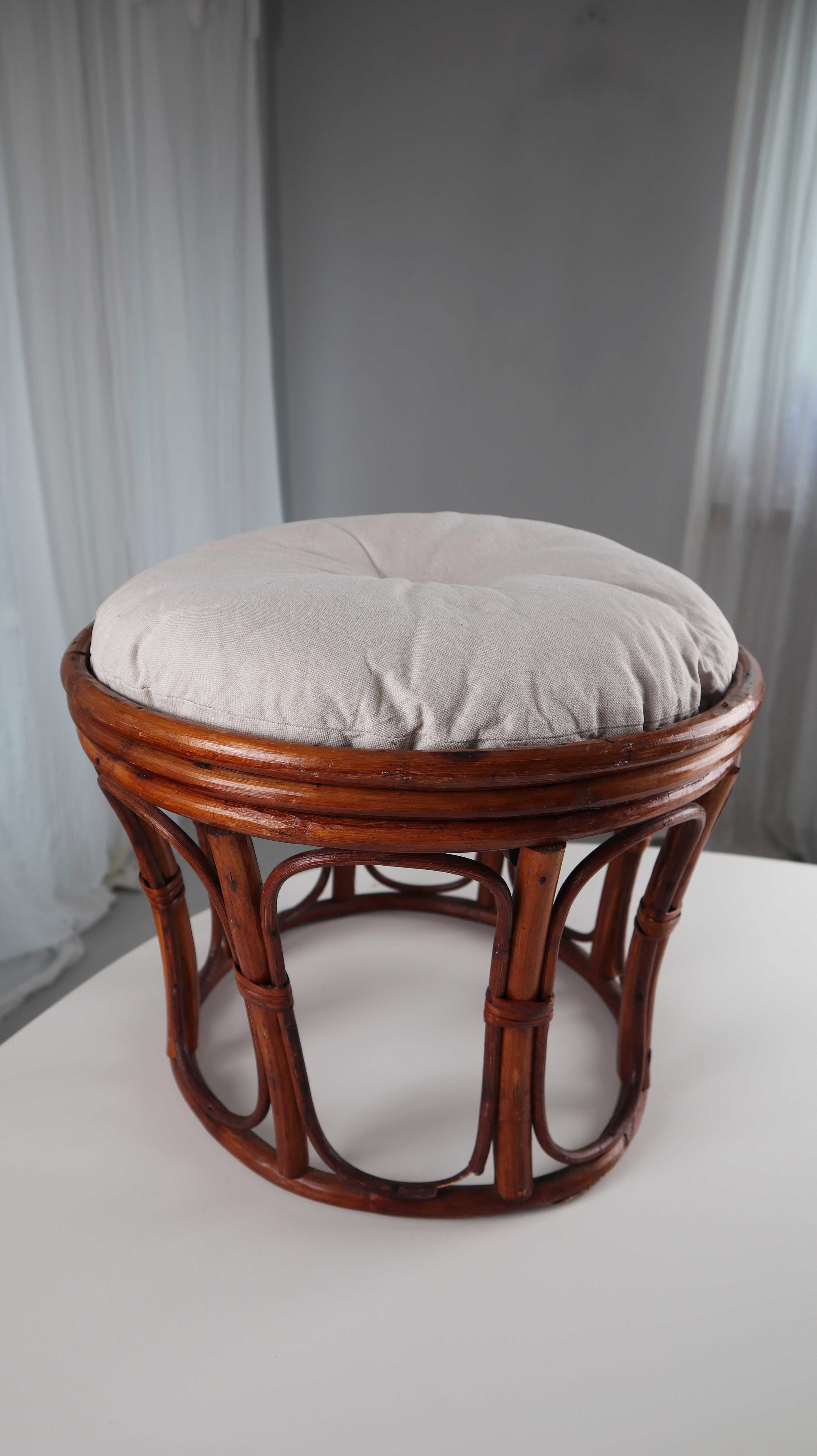 Hocker Rattanrocker rund Korbsessel Geflecht Vintage Holzhocker Bohemian