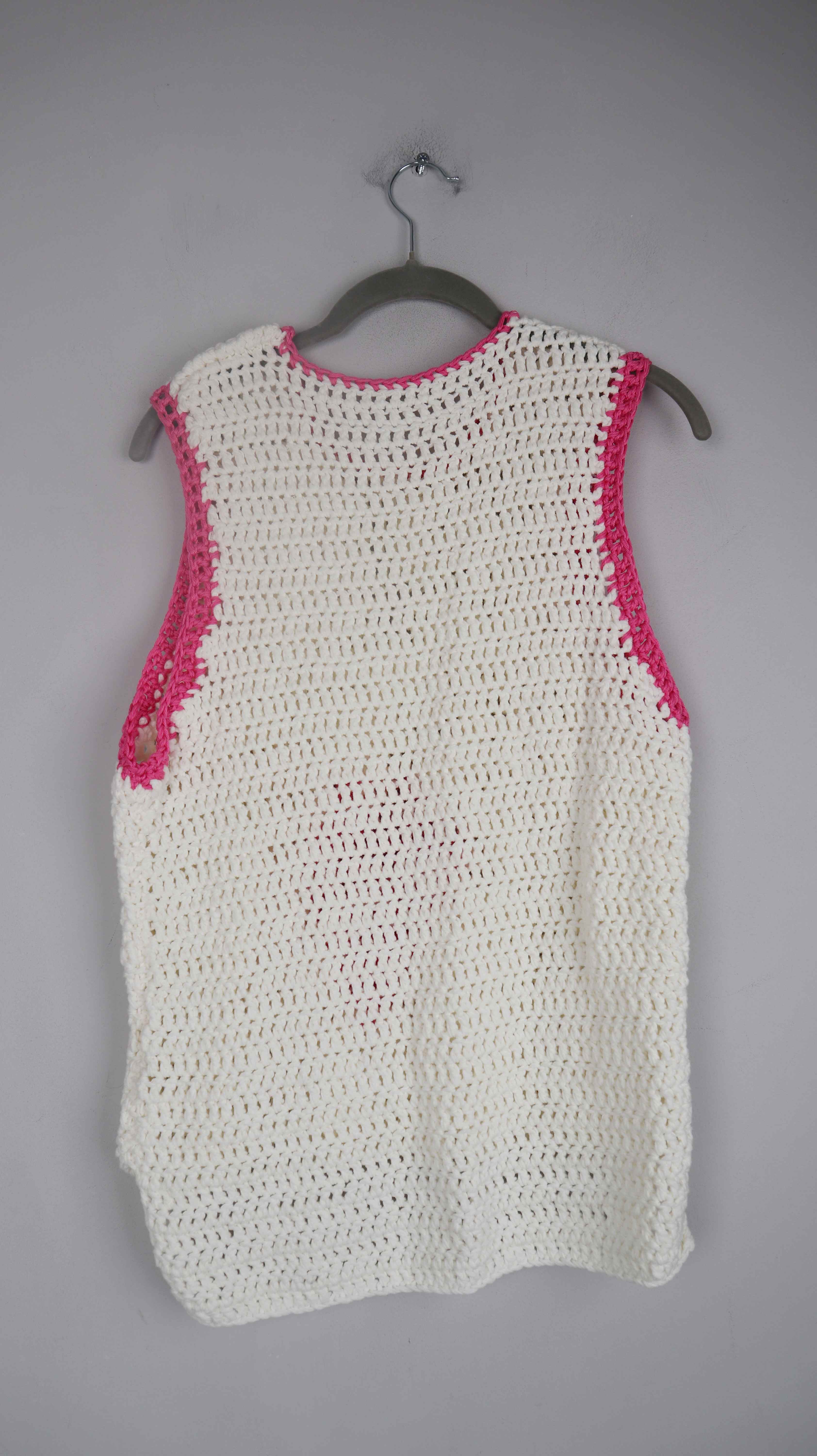 Weste Strickweste weiß pink 38 M Handmade Herz gestrickt Pullunder