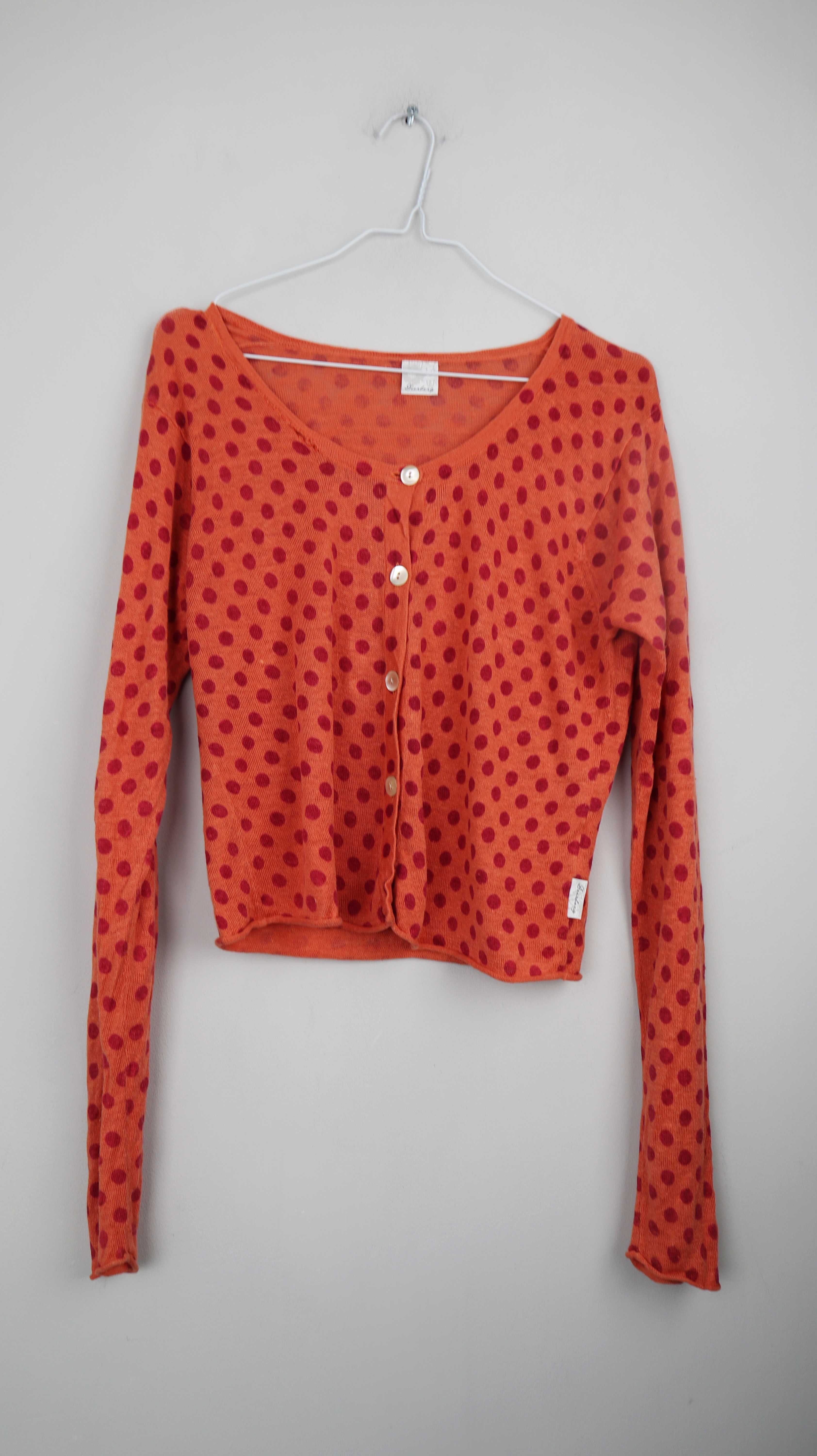 Deerberg Strickjacke Leinen Orange Rosa 36 S Cardigan gepunktet