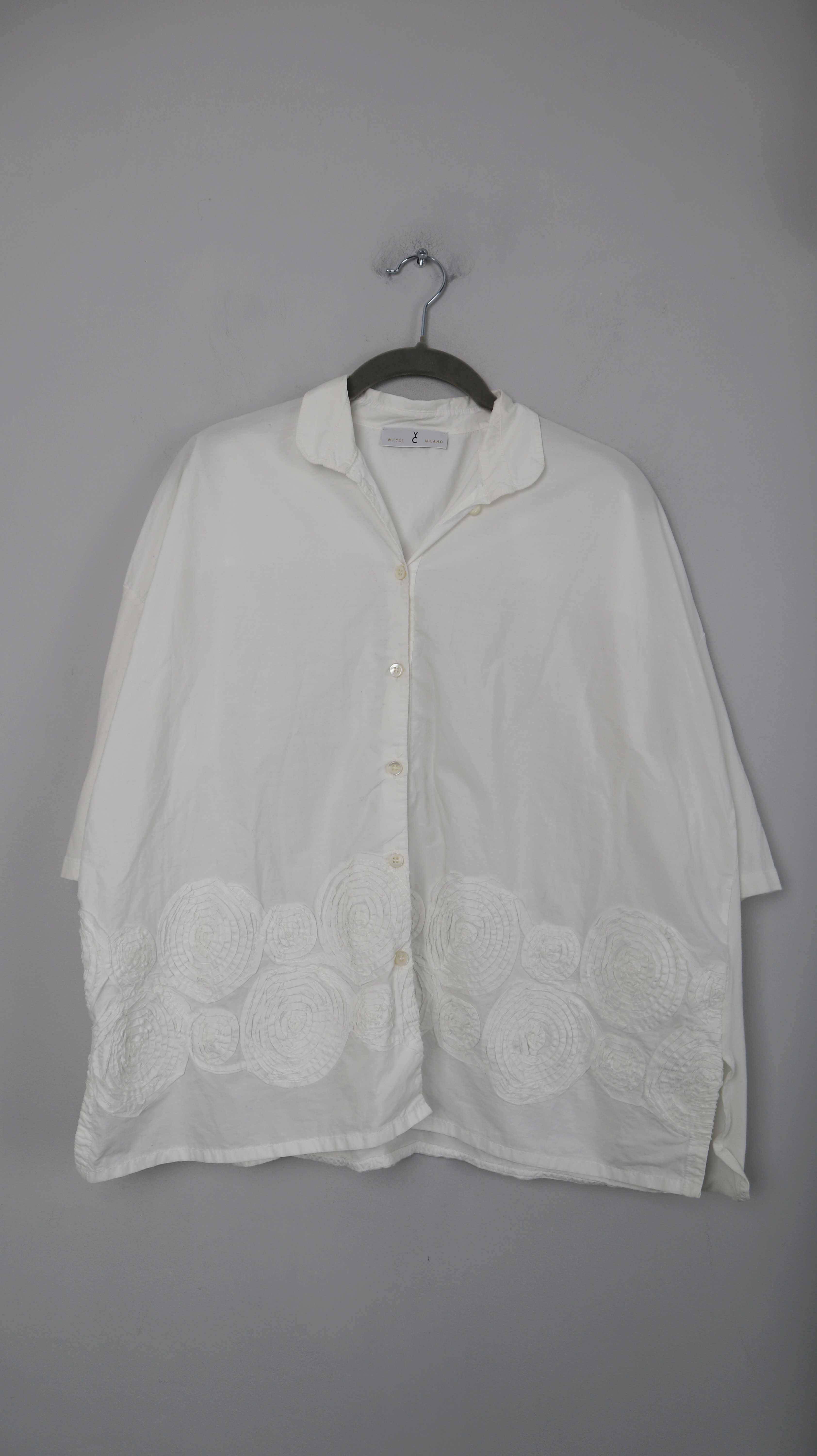Whyci Milano Bluse Hemd Shirt weiß 38 M kurzärmlig boxy
