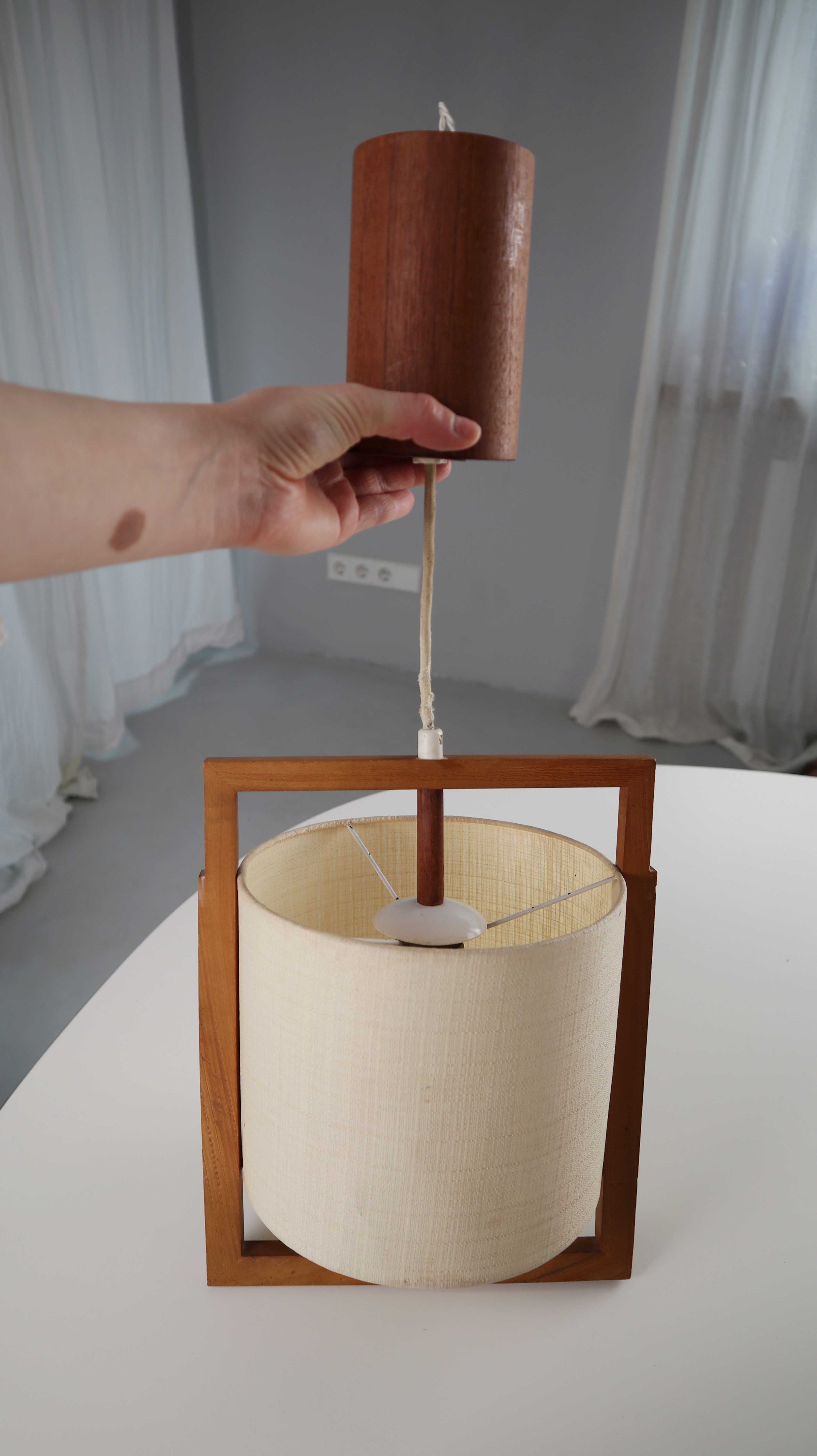 Deckenlampe Teak scandic Danish Design Beige geometrisch Kabelzug mid century