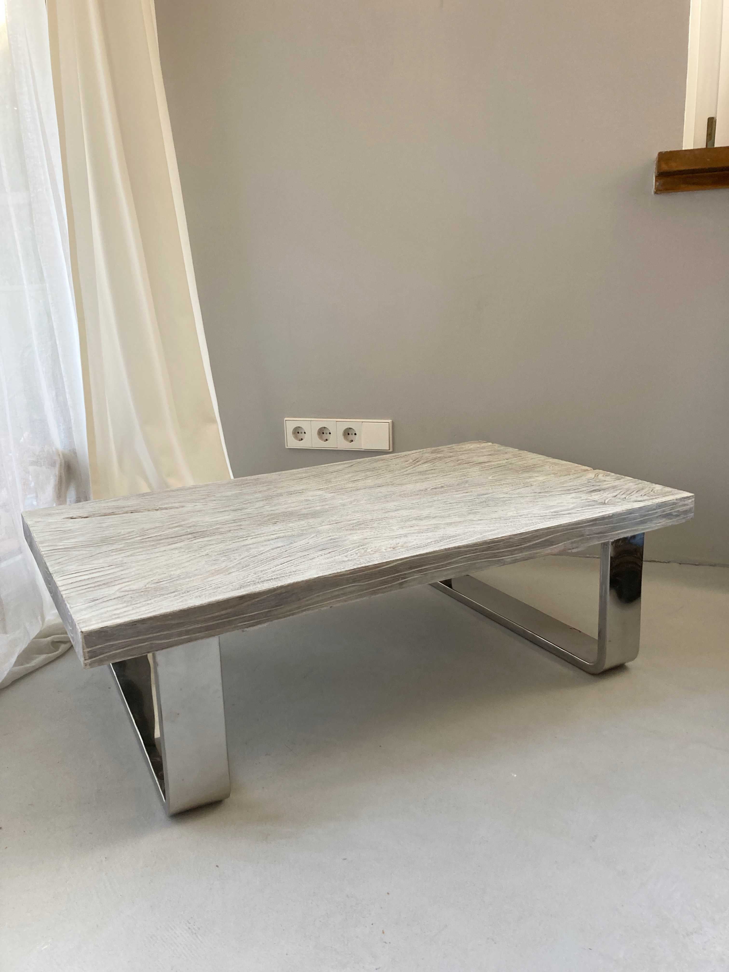 Impressionen Couchtisch neu Grau Holzplatte Weiß Metallfüße Beistelltisch niedrig