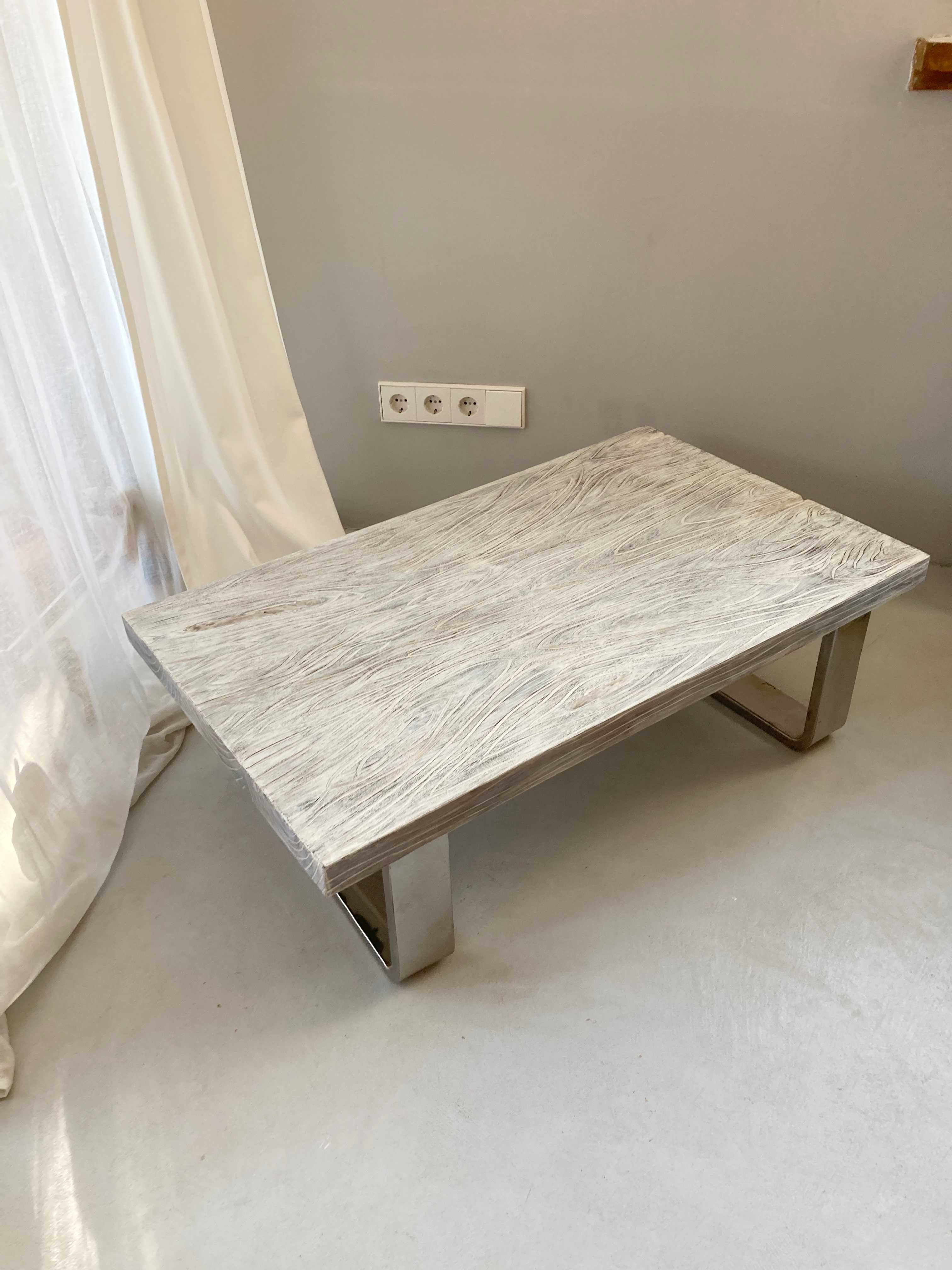 Impressionen Couchtisch neu Grau Holzplatte Weiß Metallfüße Beistelltisch niedrig