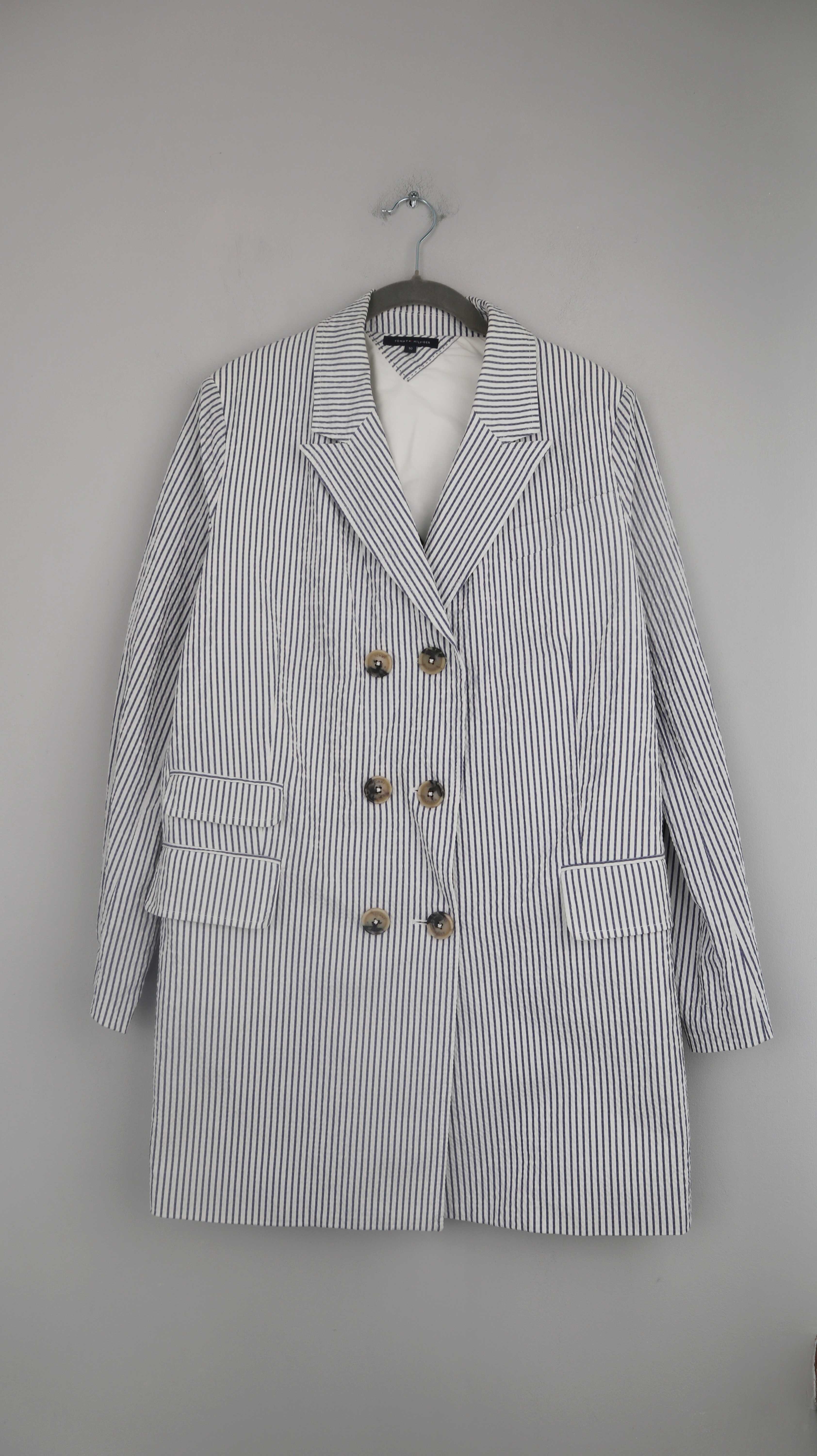 Tommy Hilfiger Blazer blau Weiß 10 38 M Gestreift Marine Lang Jacke