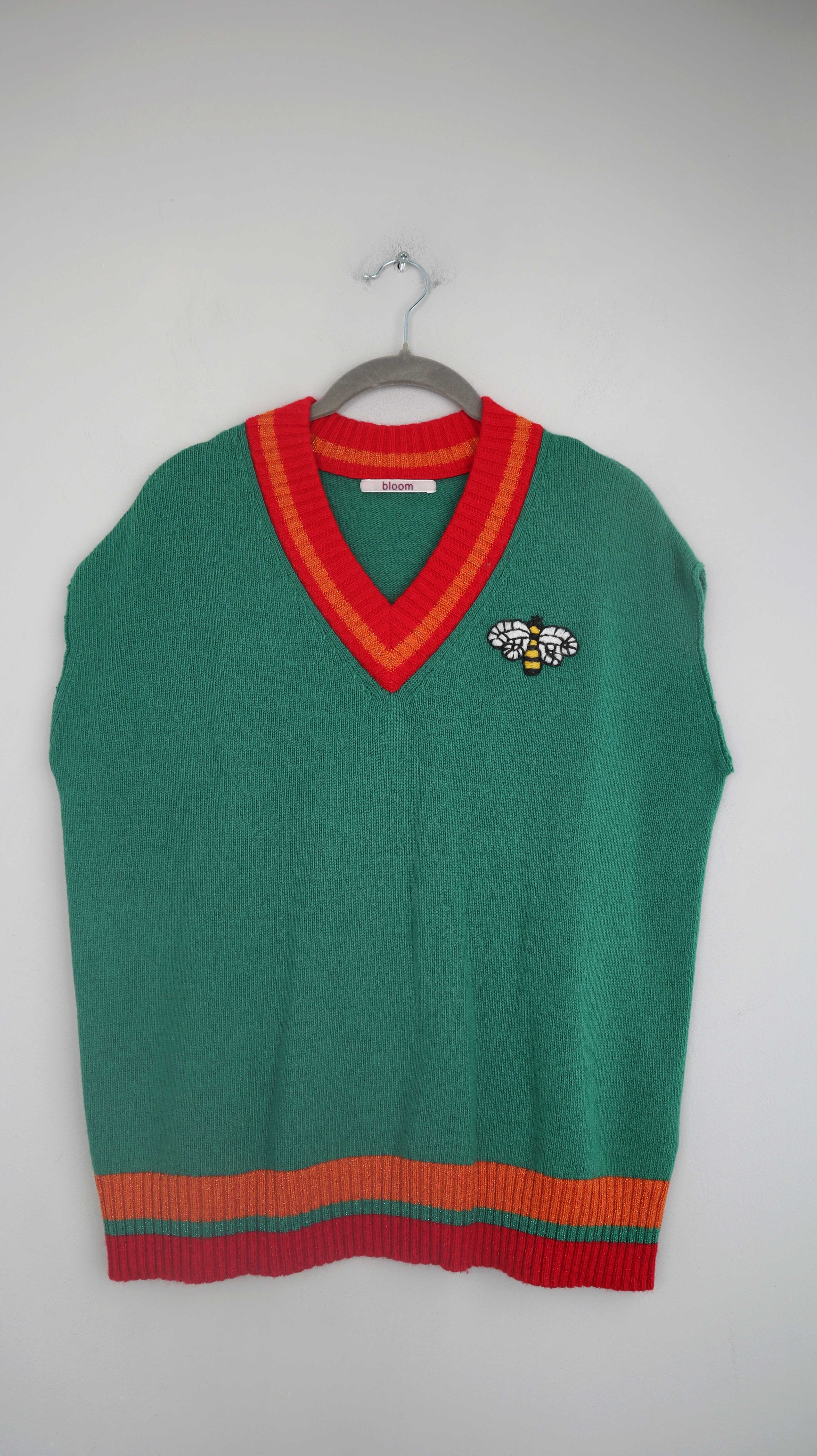 Bloom Weste Grün Strickweste Rot Wolle Cashmere 38 M Cardigan