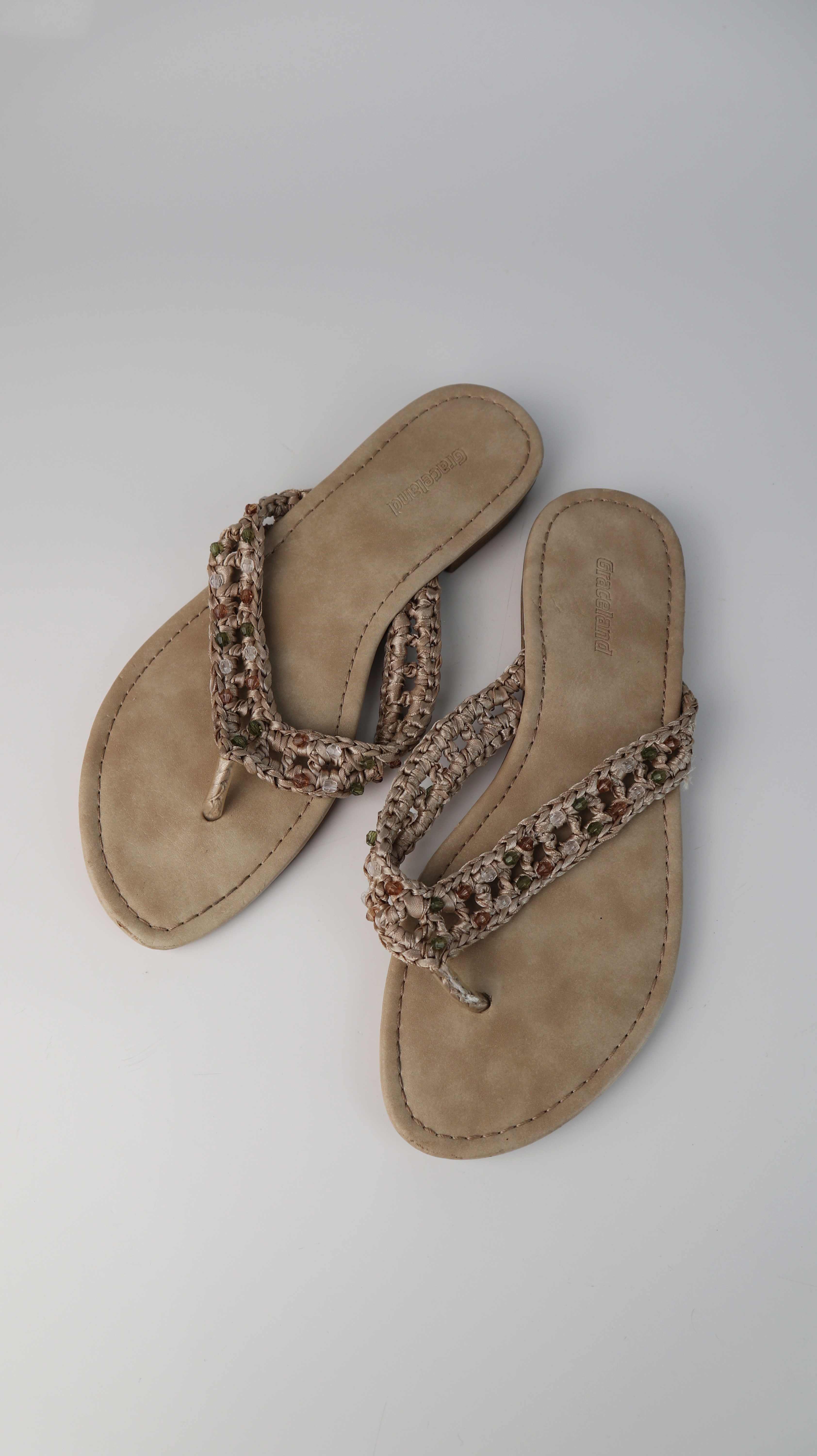 Graceland Slipper Flip Flops 38 Beige Creme Perlen Sandalen