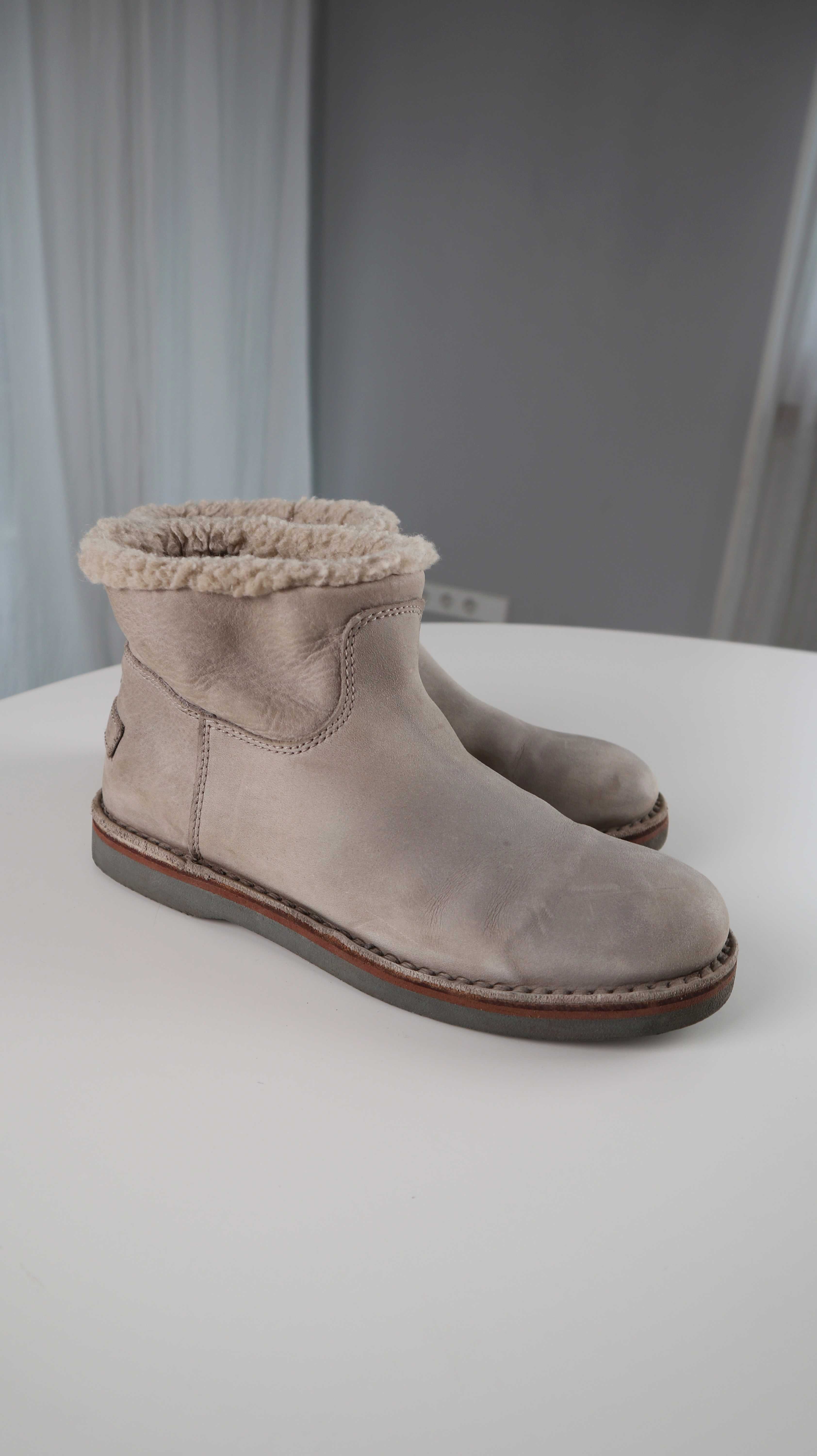 Shabbies Amsterdam Stiefeletten Beige Grau gefüttert 39 Lammfell