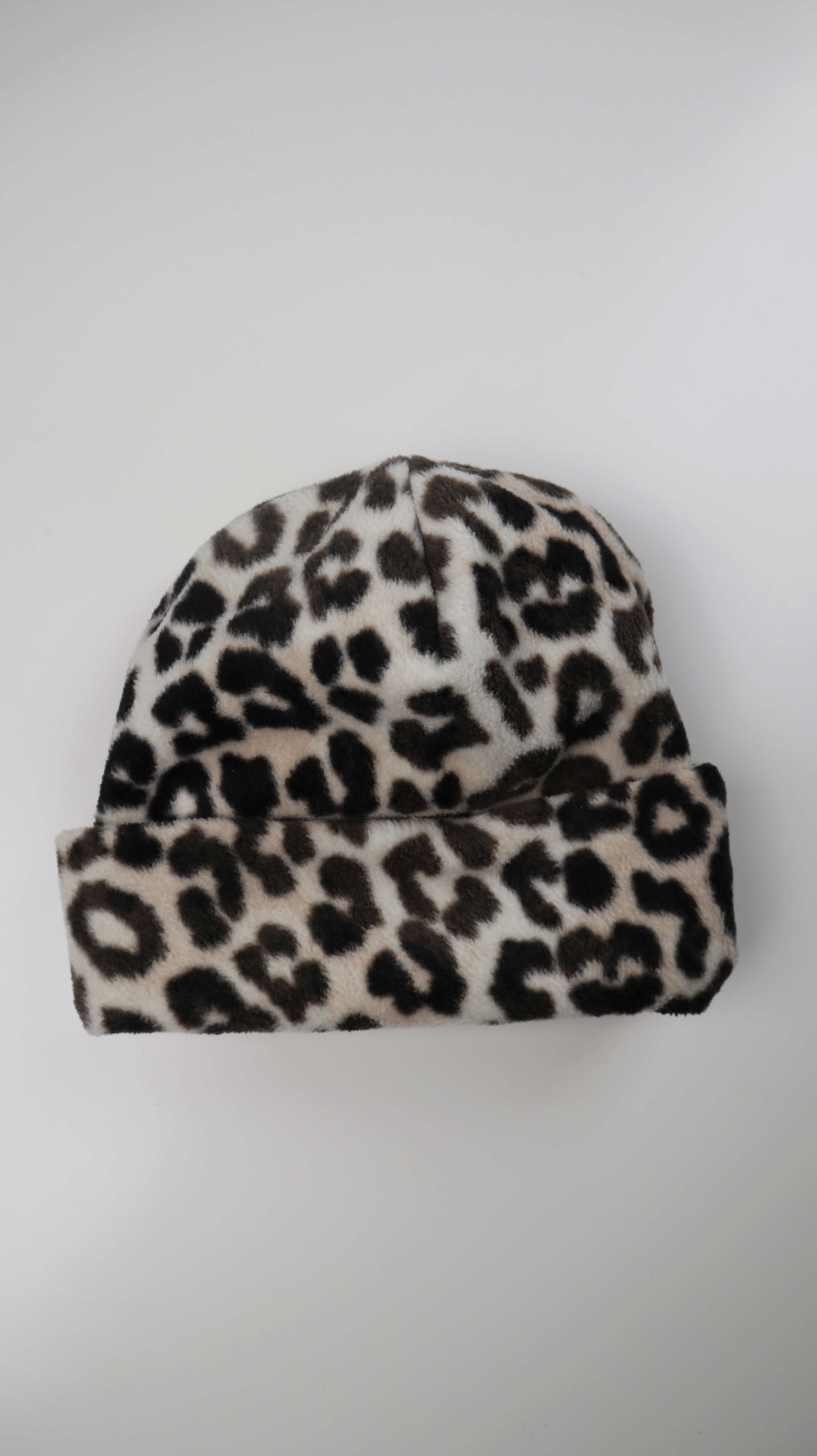Mütze Beanie Fleece Leo Leopardenmuster braun beige Fleecemütze