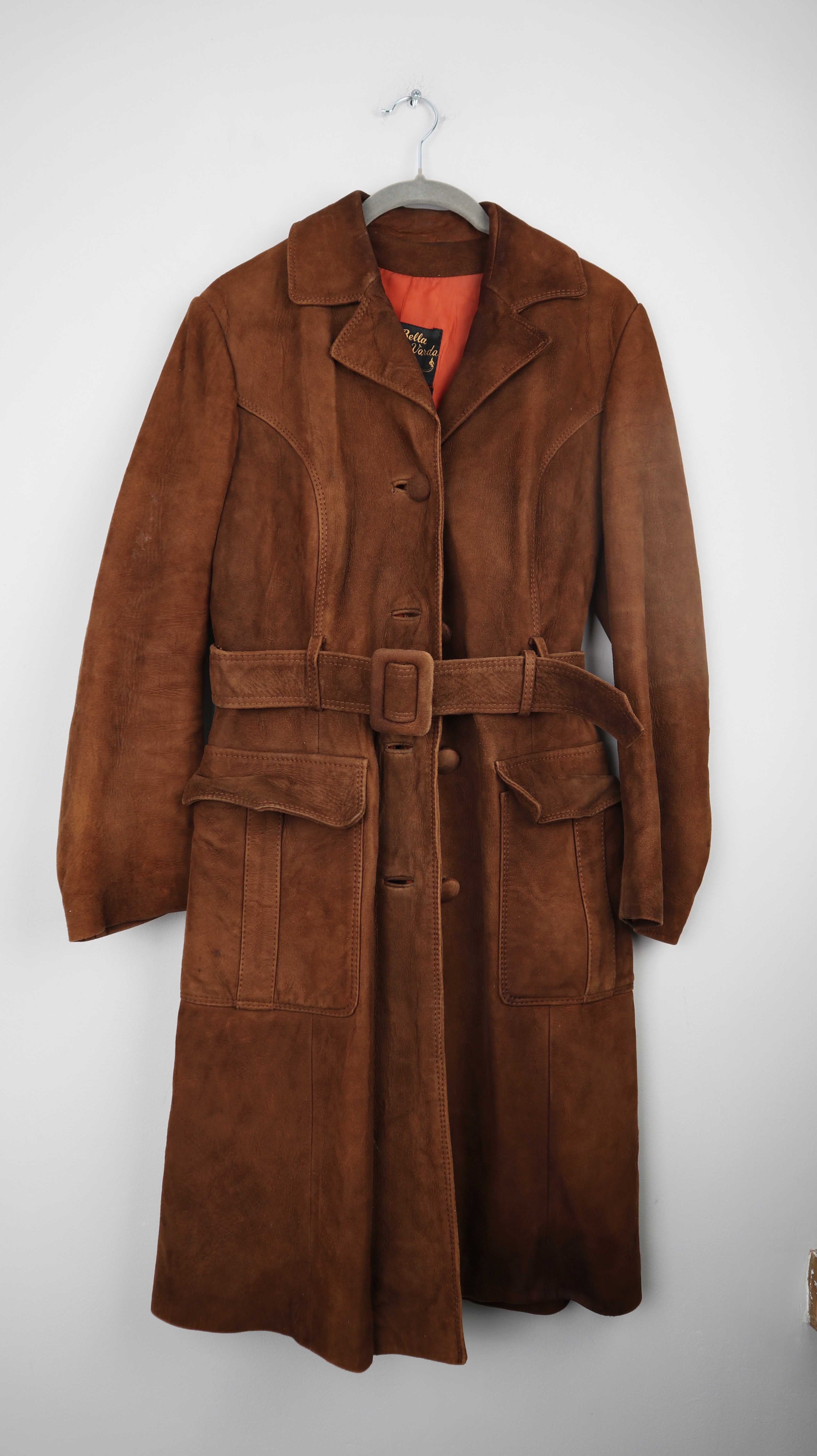 Mantel Braun true Vintage Trenchcoat Ziegenleder Braun Wildleder Lang 36 S