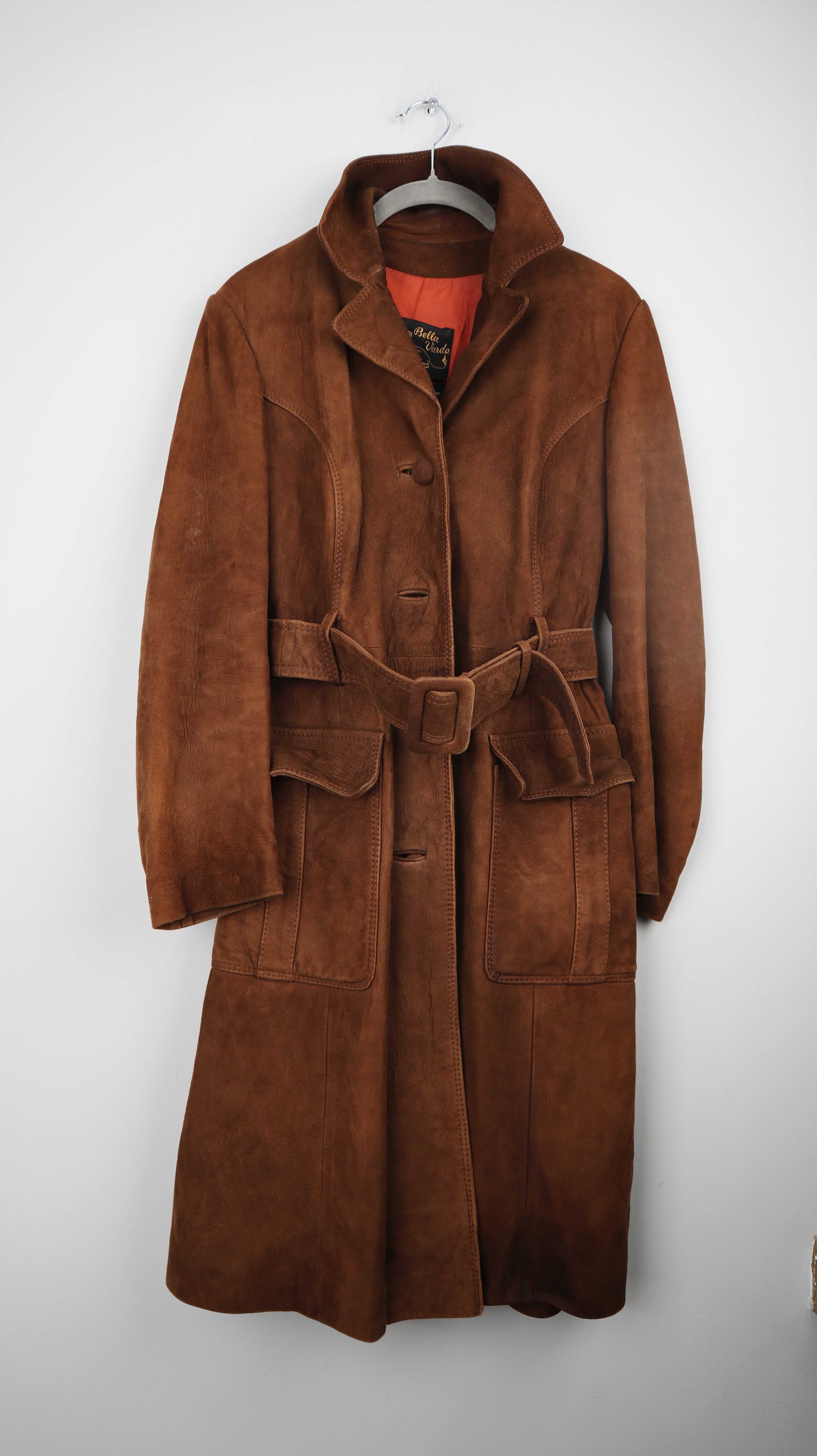 Mantel Braun true Vintage Trenchcoat Ziegenleder Braun Wildleder Lang 36 S