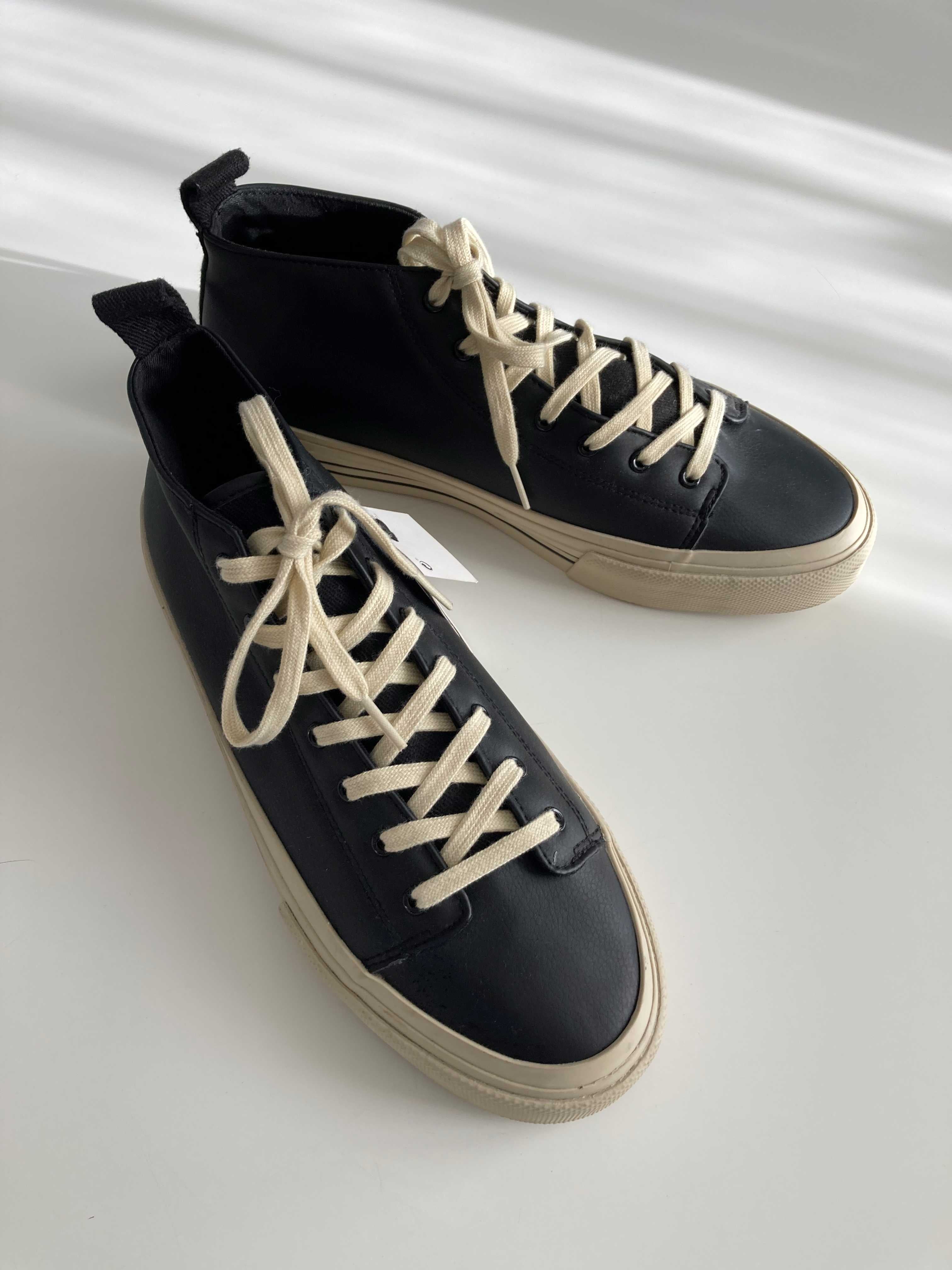 Zara Sneaker Schuhe Schnürer Neu 44 Schwarz Beige high Turnschuhe
