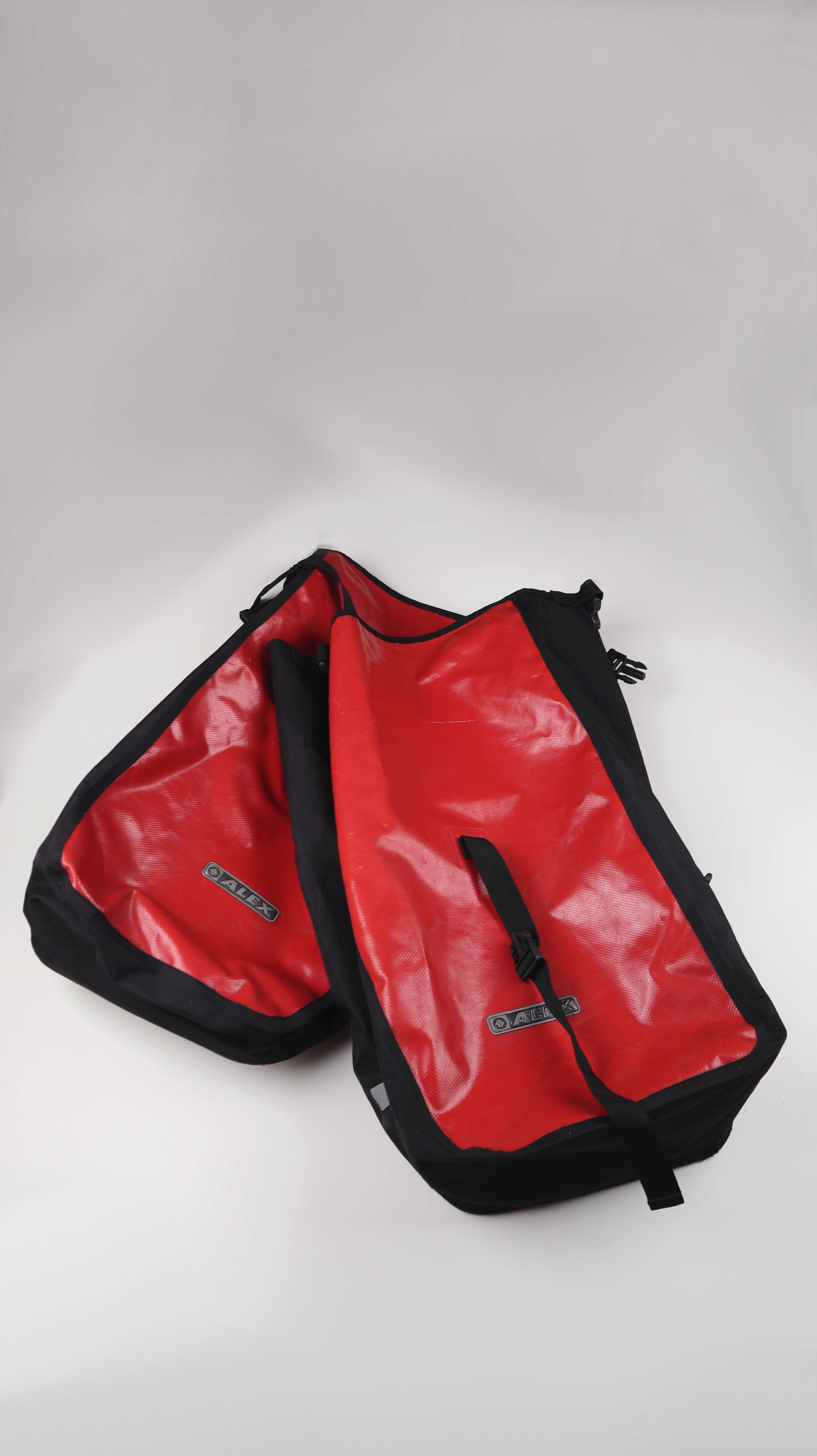 Alex Satteltaschen Fahrradtaschen Set rot schwarz Planentaschen Gepäckträgertaschen