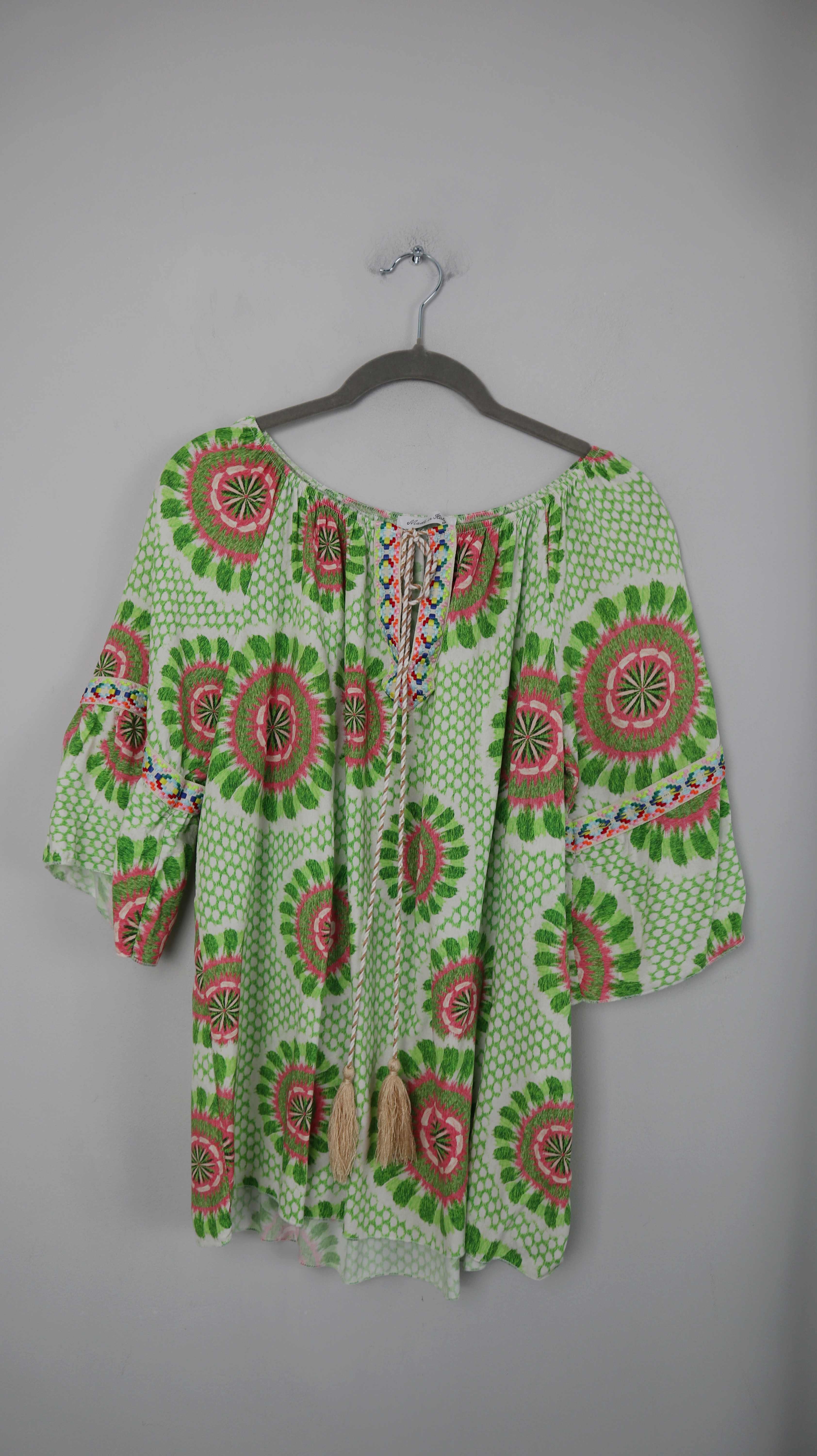 Made in Italy Bluse SHirt Grün 40 L Sommerkluse Paisley Hippie