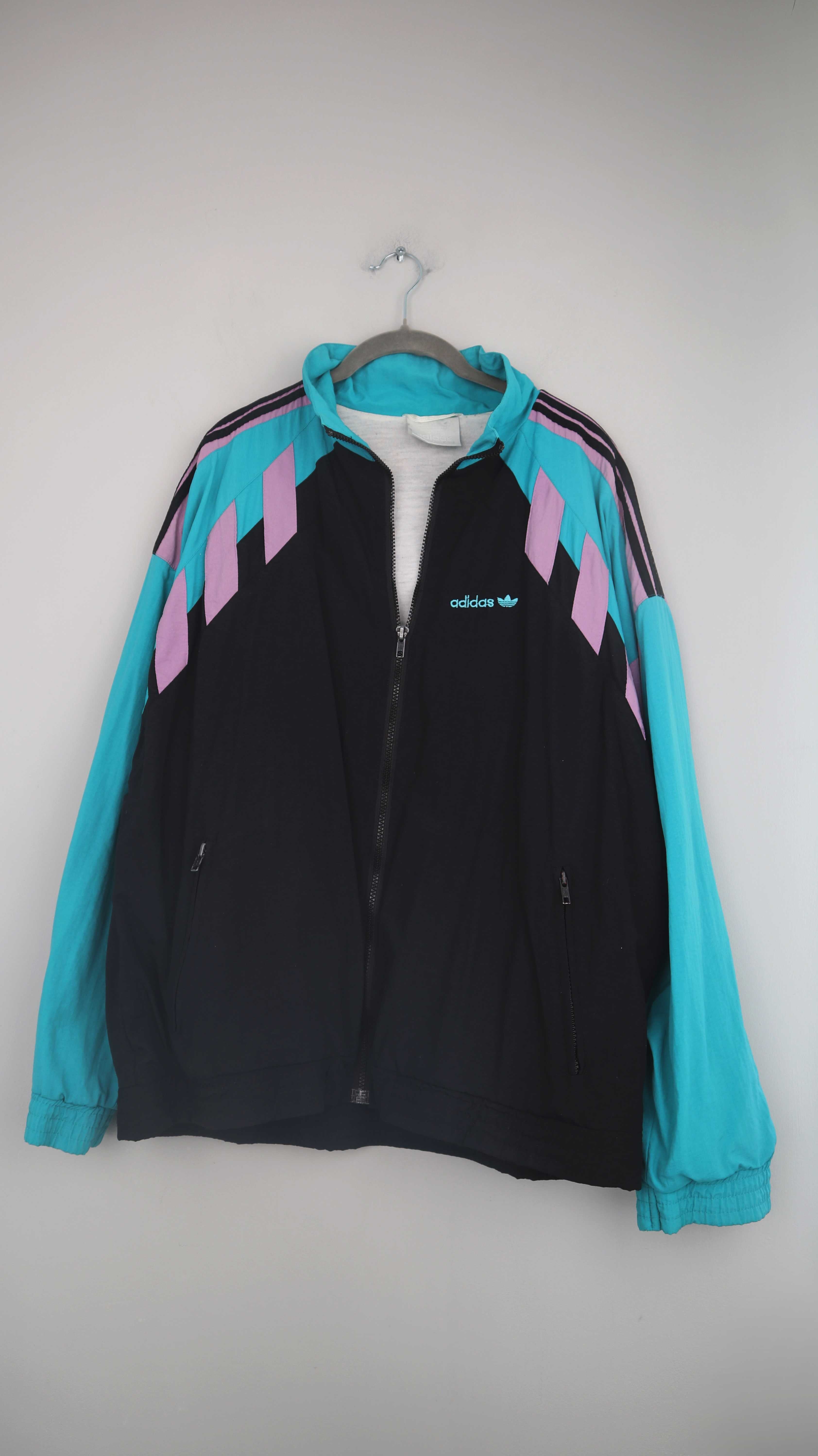 True Vintage Adidas Jacke Sportjacke Trainingsjacke 40 L schwarz türkis rosa