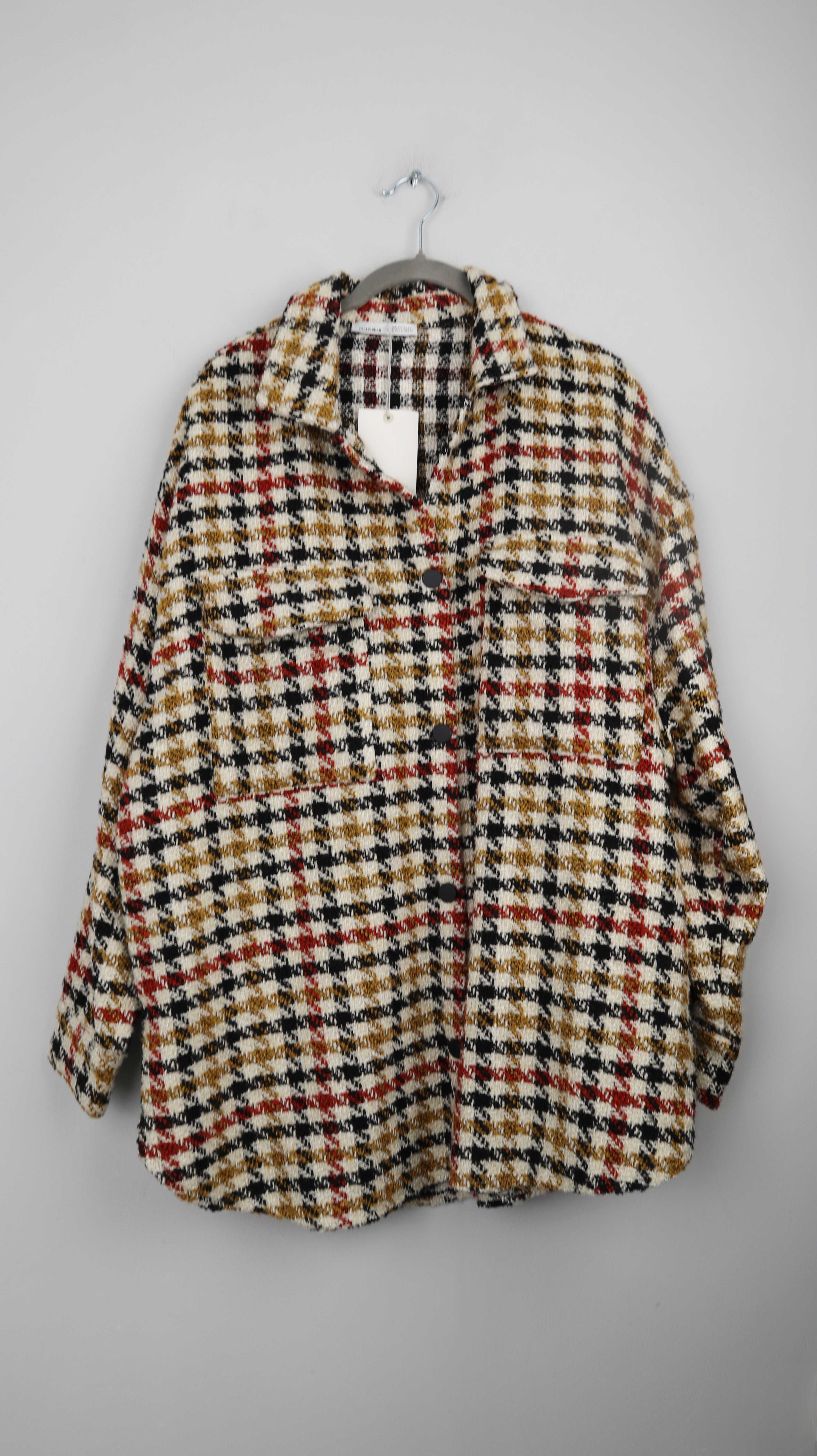 Pull & Bear Jacke Hemd Neu Braun Gelb Hahnentritt 40 L Hemdjacke