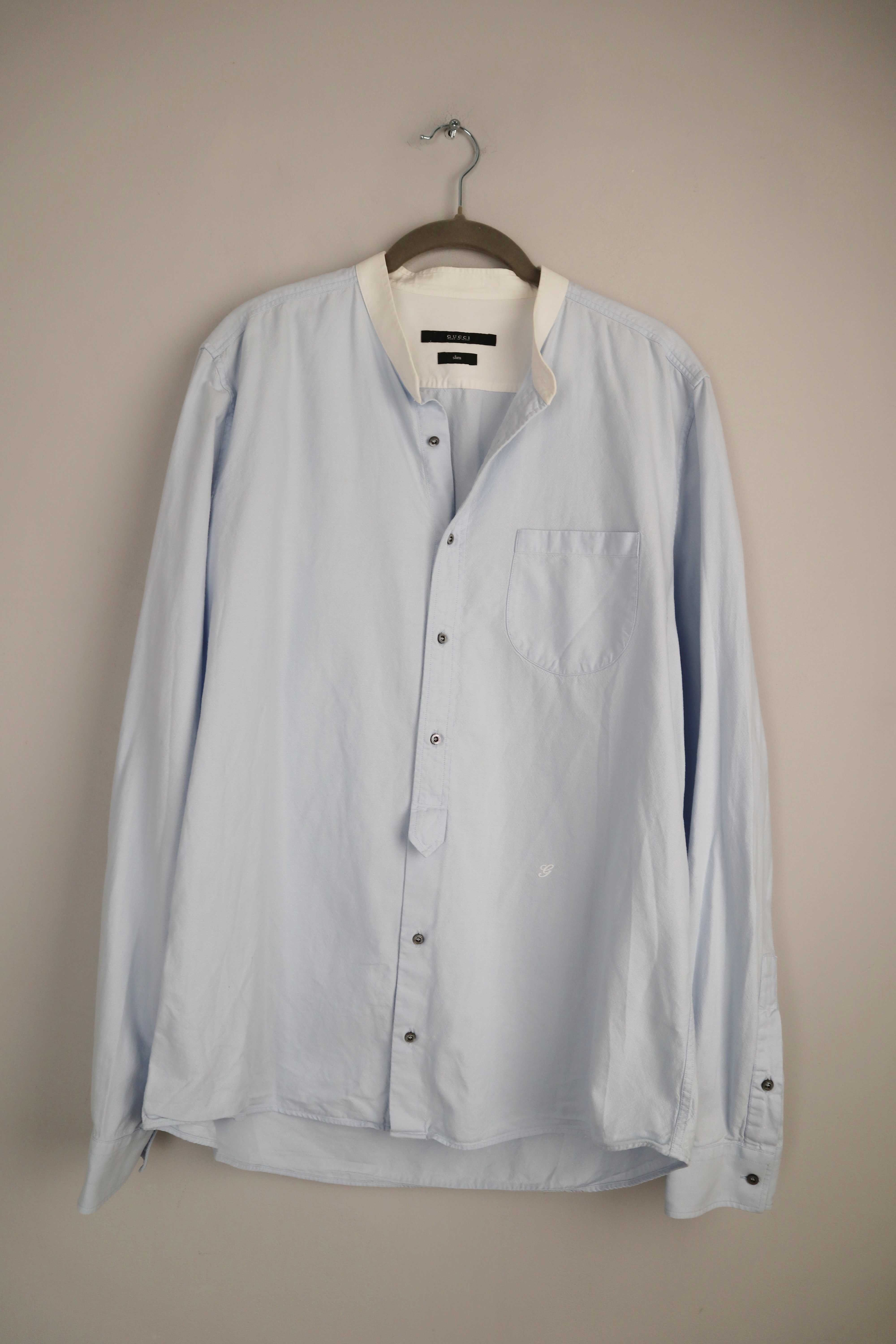 Gucci Hemd Shirt Blau einfarbig uni slim Türkis M Hellblau