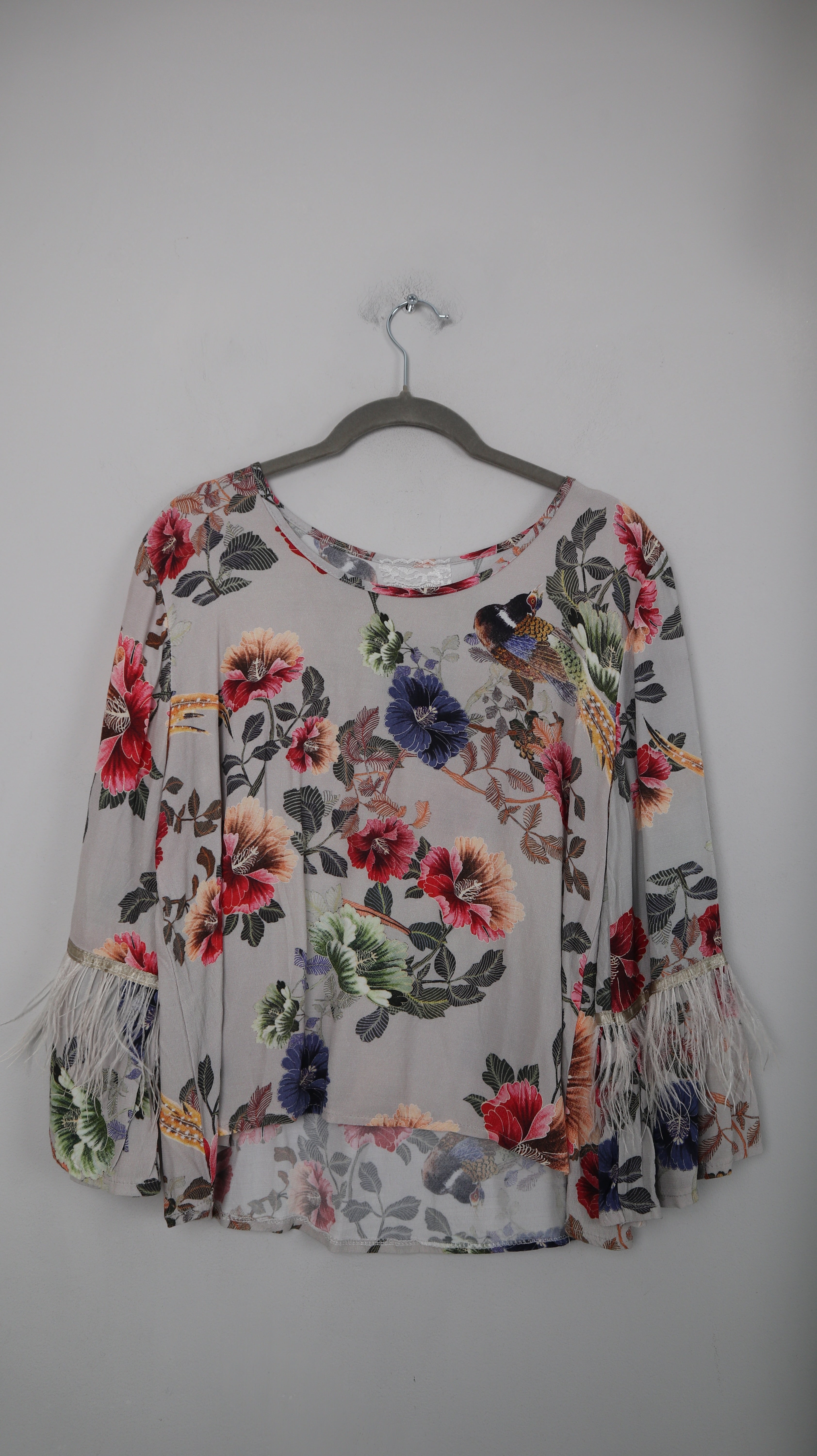 Shirt Longsleeve Blumen bunt 38 M Gemustert Bluse Hemd Oberteil