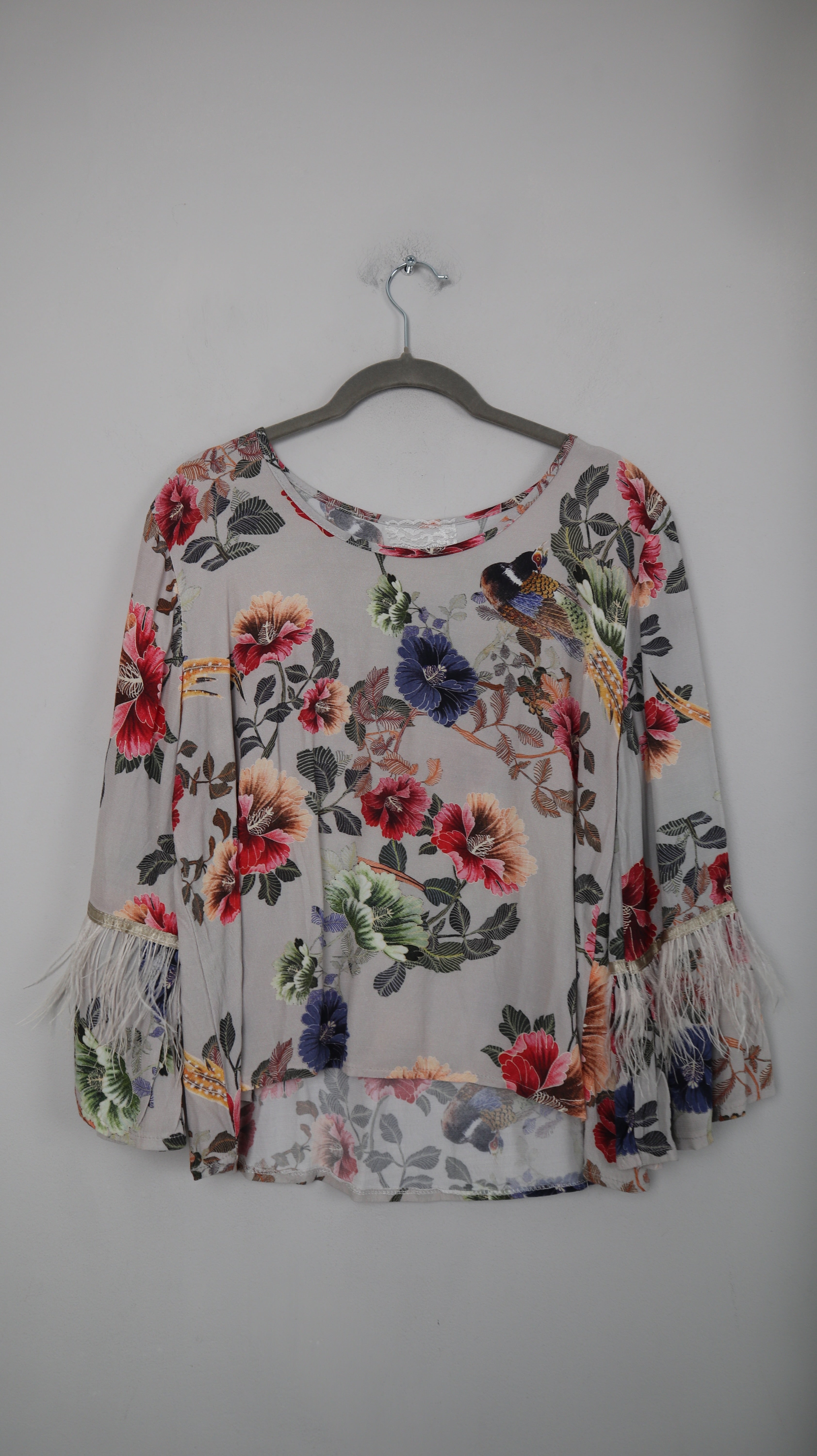 Shirt Longsleeve Blumen bunt 38 M Gemustert Bluse Hemd Oberteil