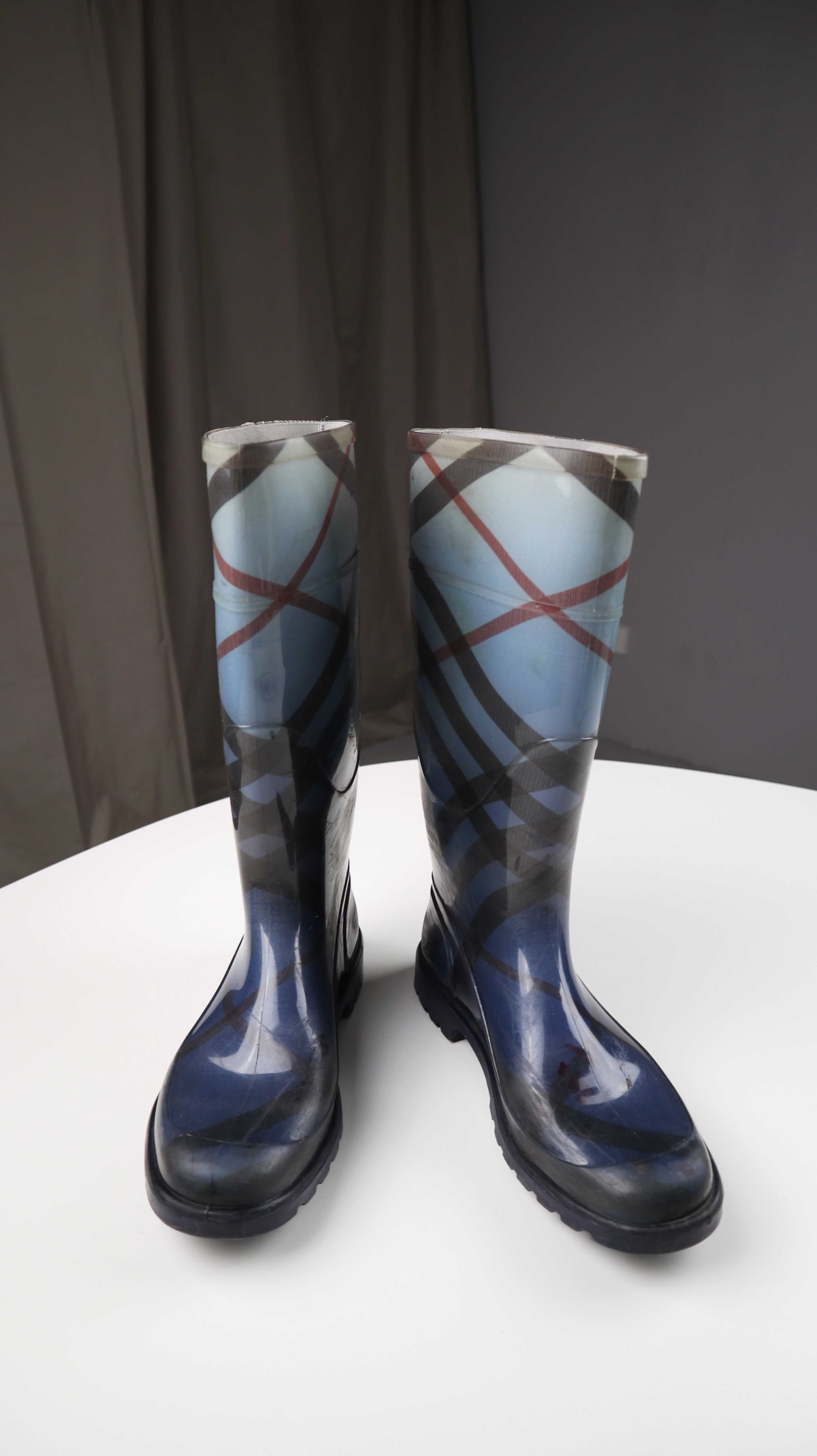 Burberry Gummistiefel blau 39 kariert Rubber Check Rain Stiefel