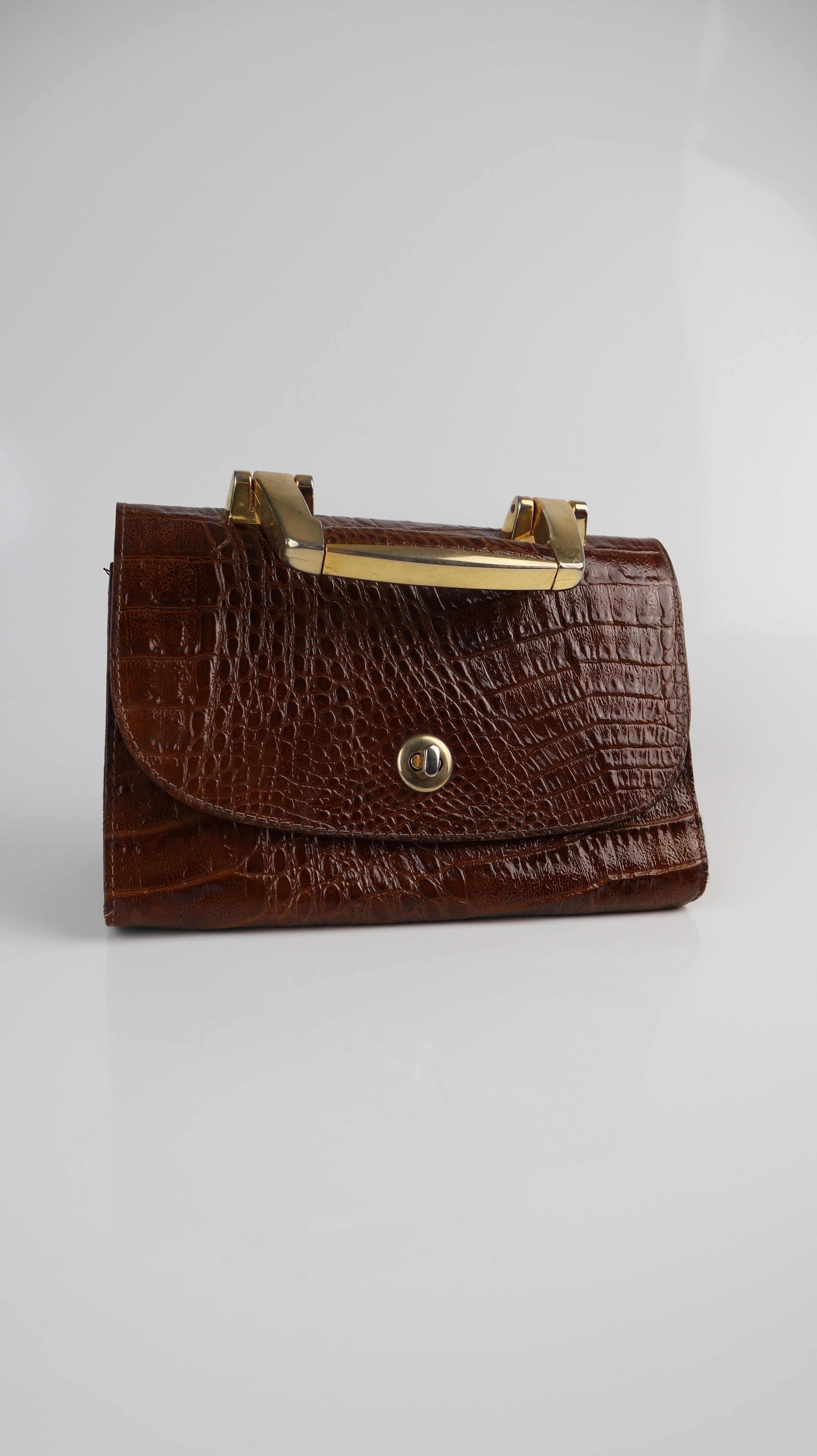 True Vintage Tasche braun Ledertasche Gold Handtasche Shopper