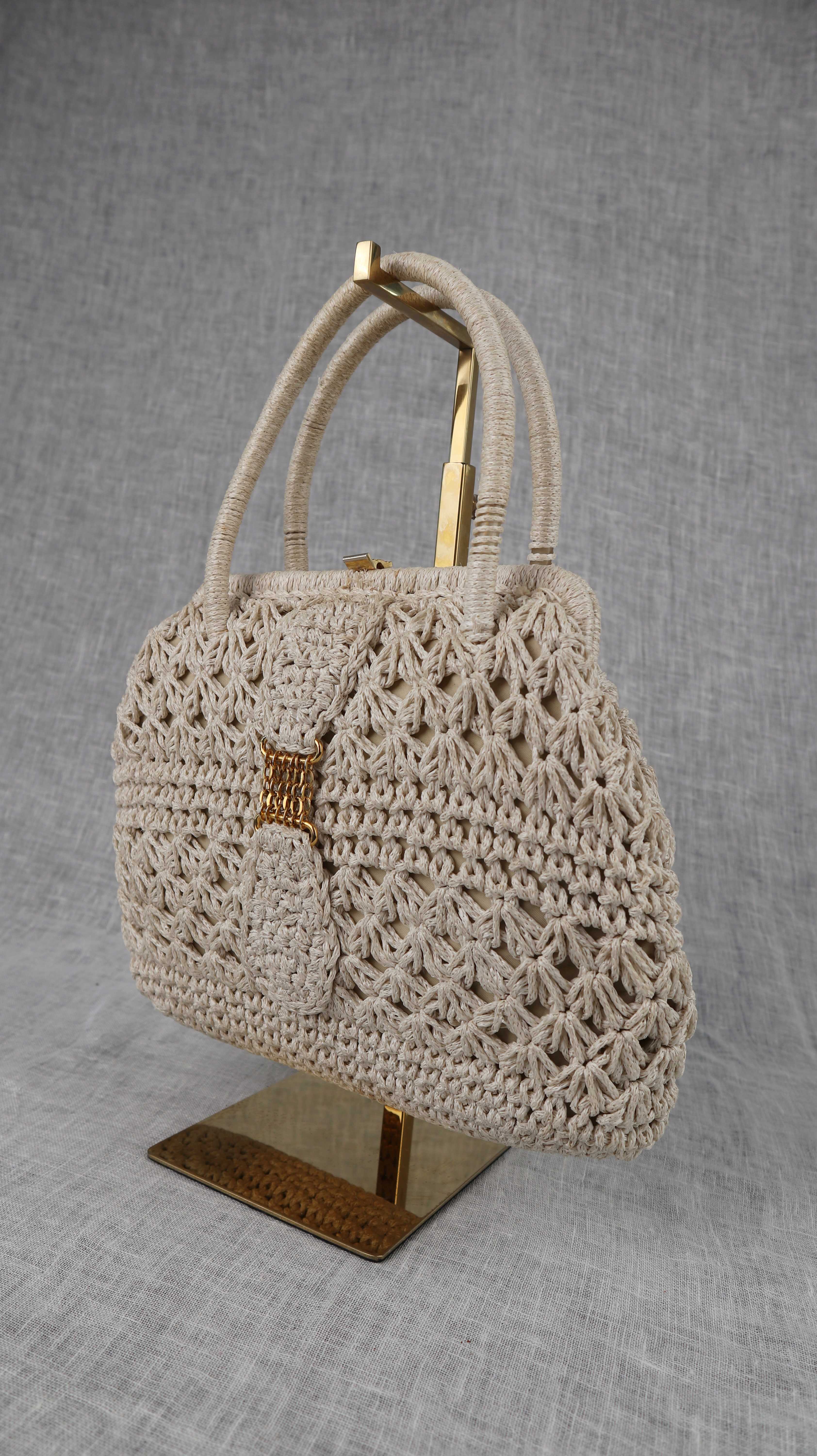 True Vintage Tasche Creme Beige Handtasche geflochten gold Beige