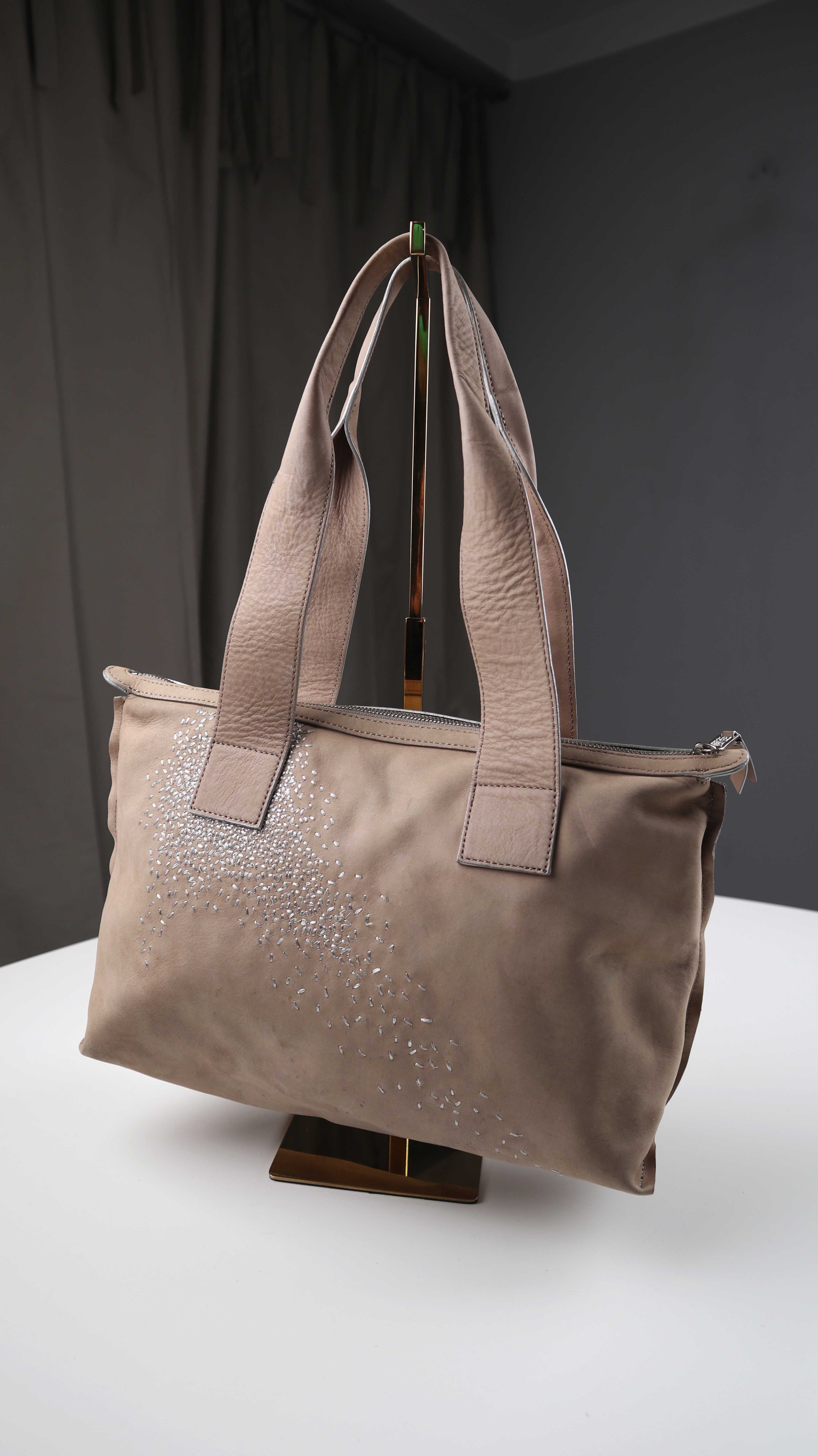 Bree Tasche Ledertasche Handtasche braun Schultertasche Shopper Silber