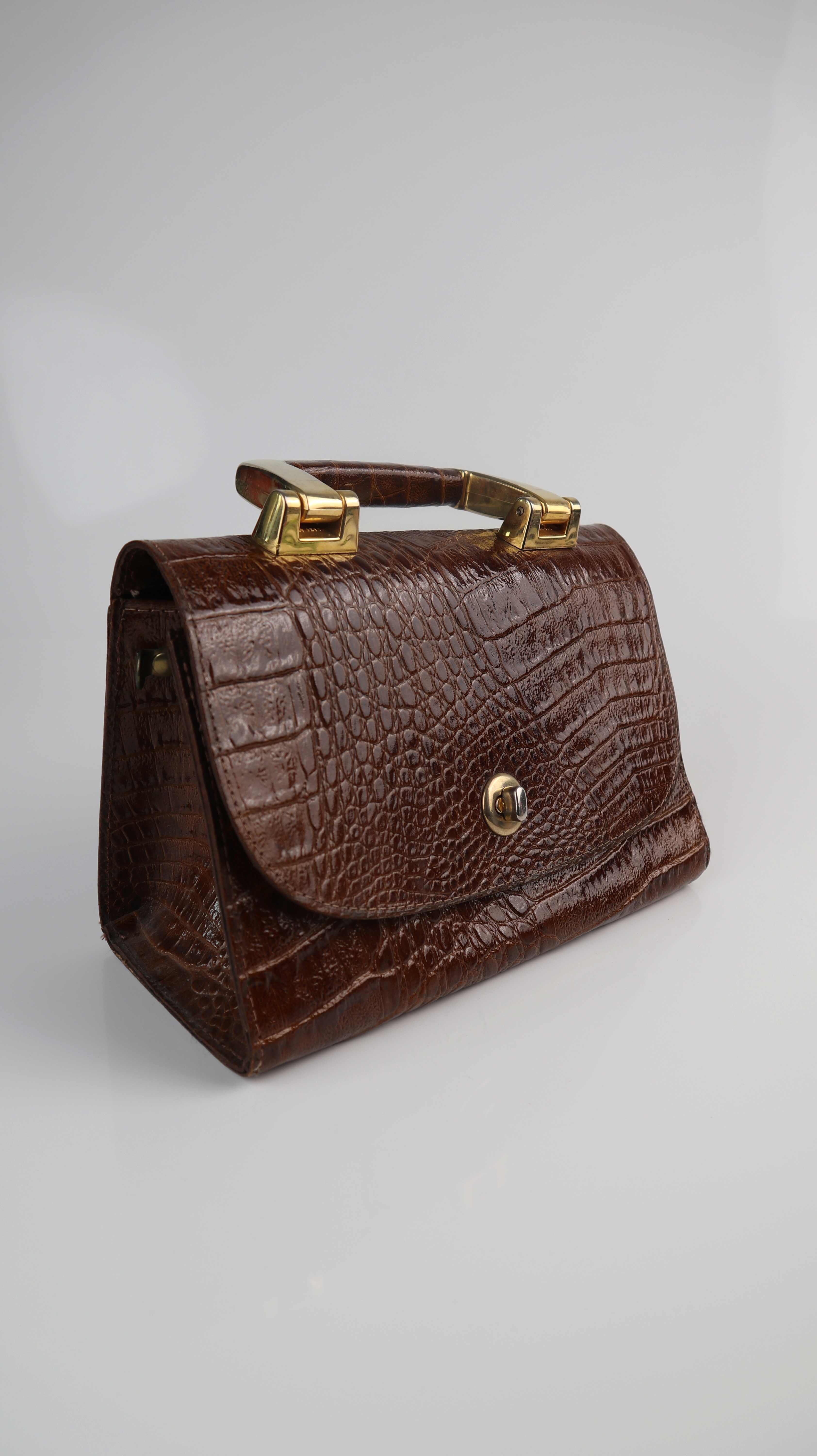 True Vintage Tasche braun Ledertasche Gold Handtasche Shopper