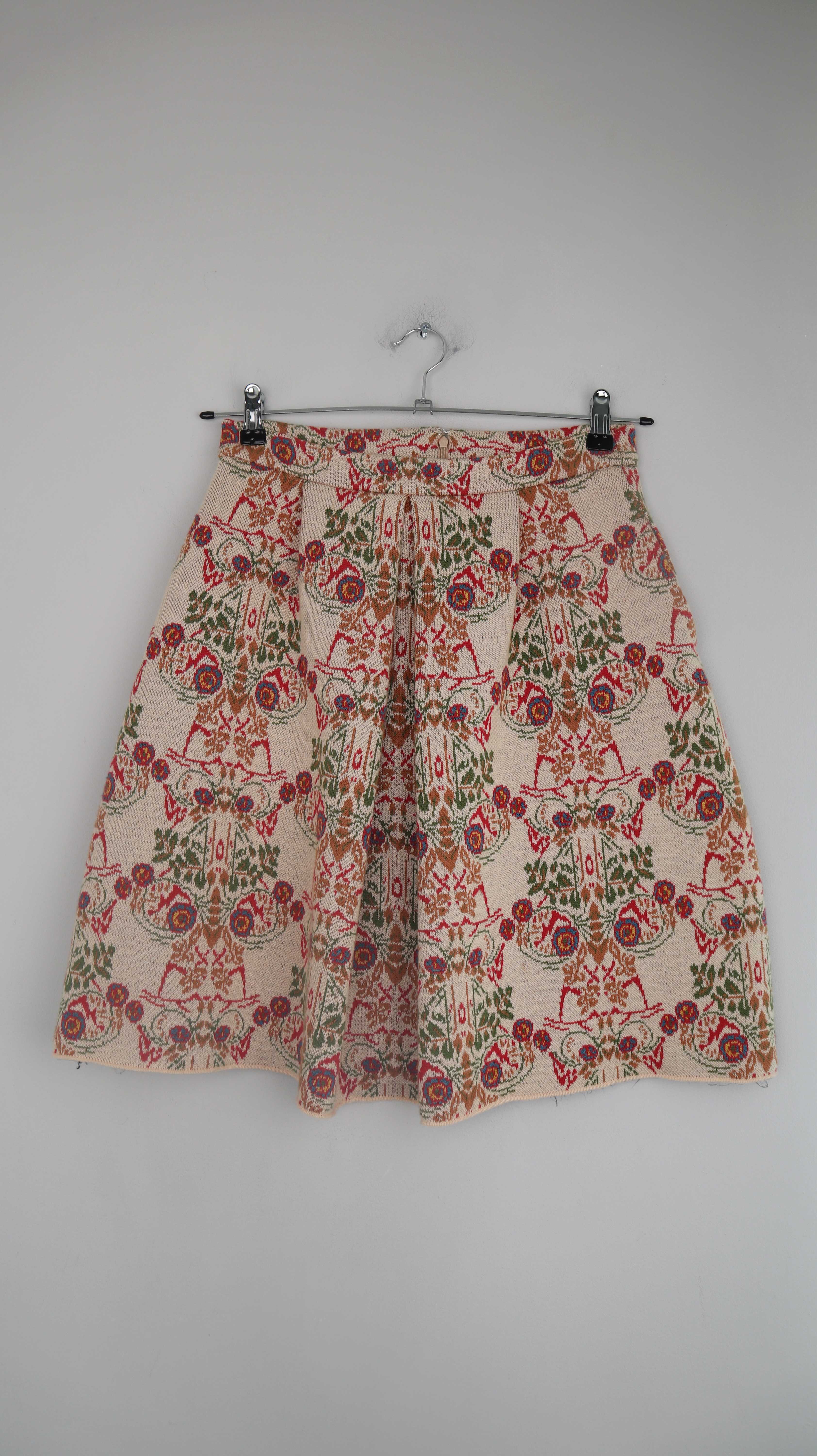 Stefanel Rock 38 M Midi Midirock Beige Blumen Muster Stoffrock