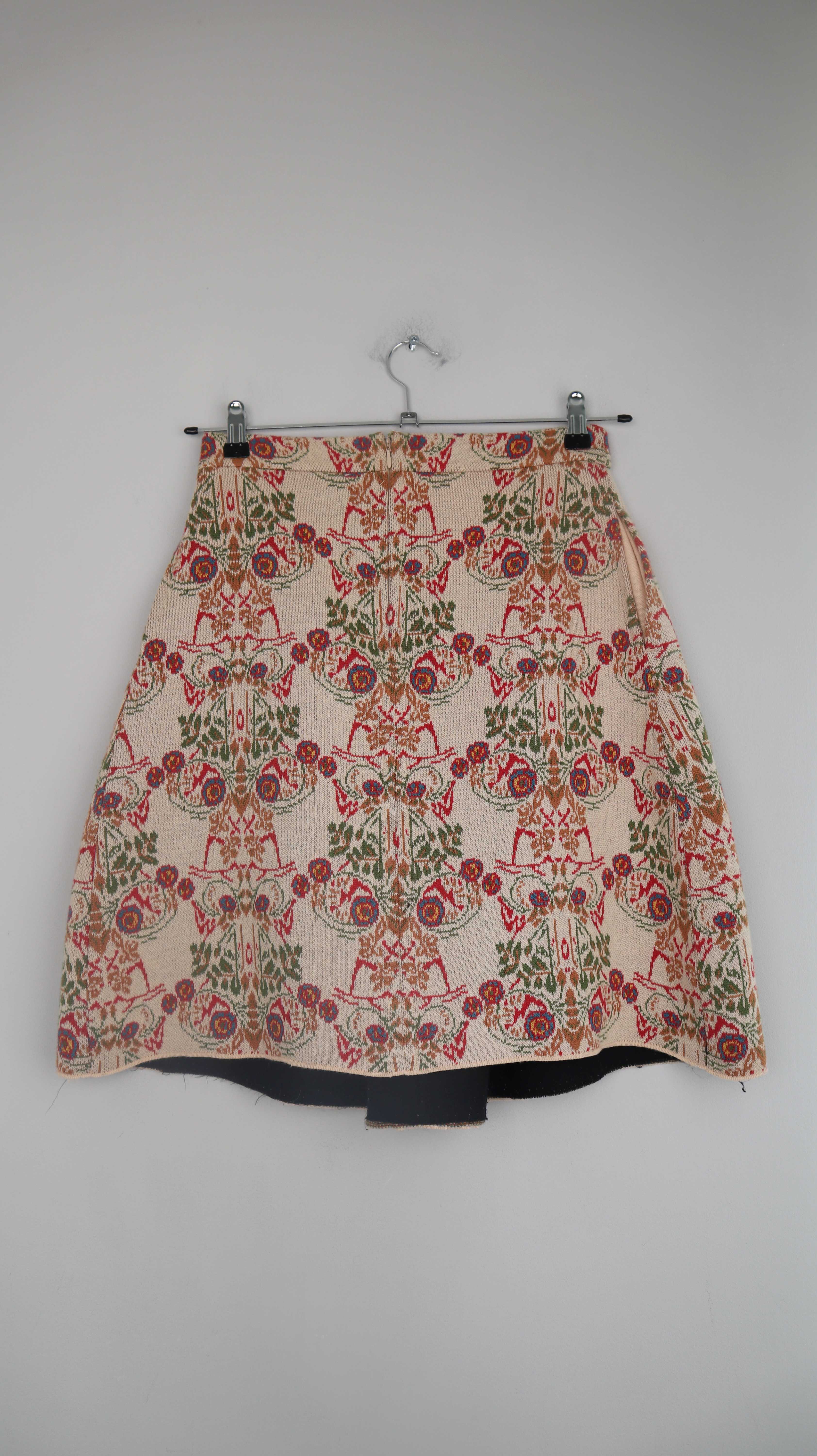 Stefanel Rock 38 M Midi Midirock Beige Blumen Muster Stoffrock