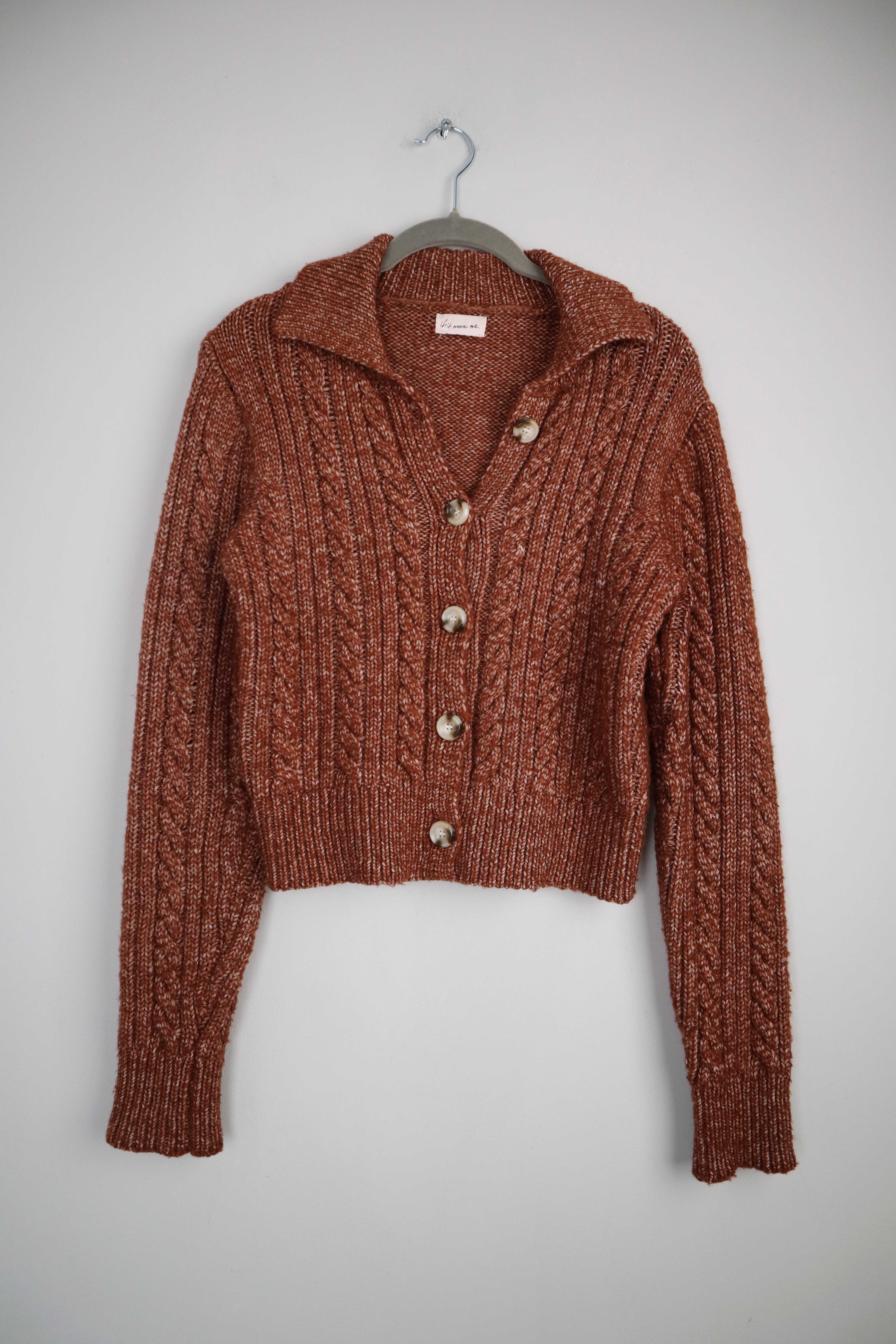 if it were me Strickjacke braun 36 S knit wear gestrickt Zopfmuster