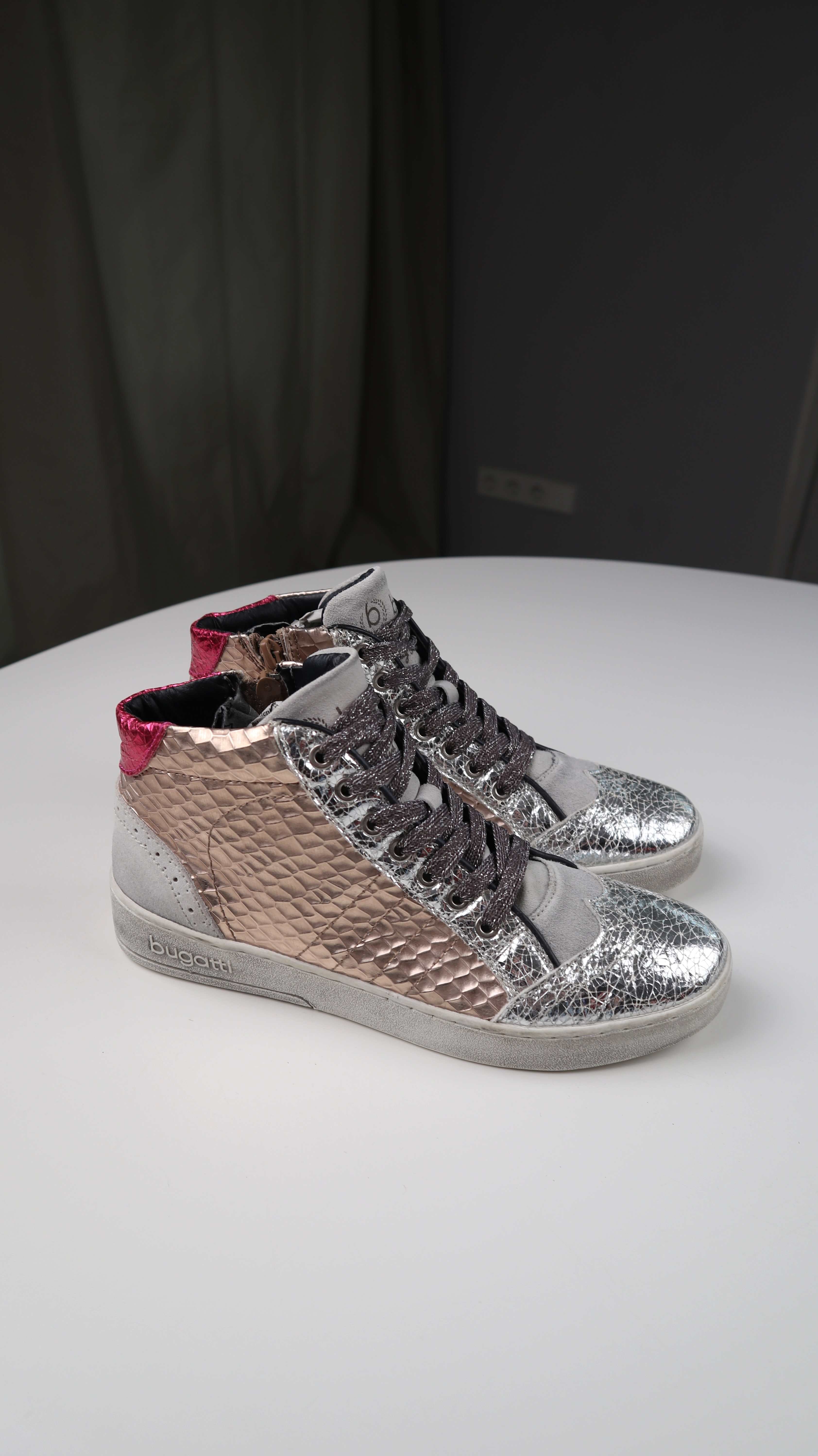 Bugatti Sneaker Turnschuhe 38 Silber Metallic rosa high