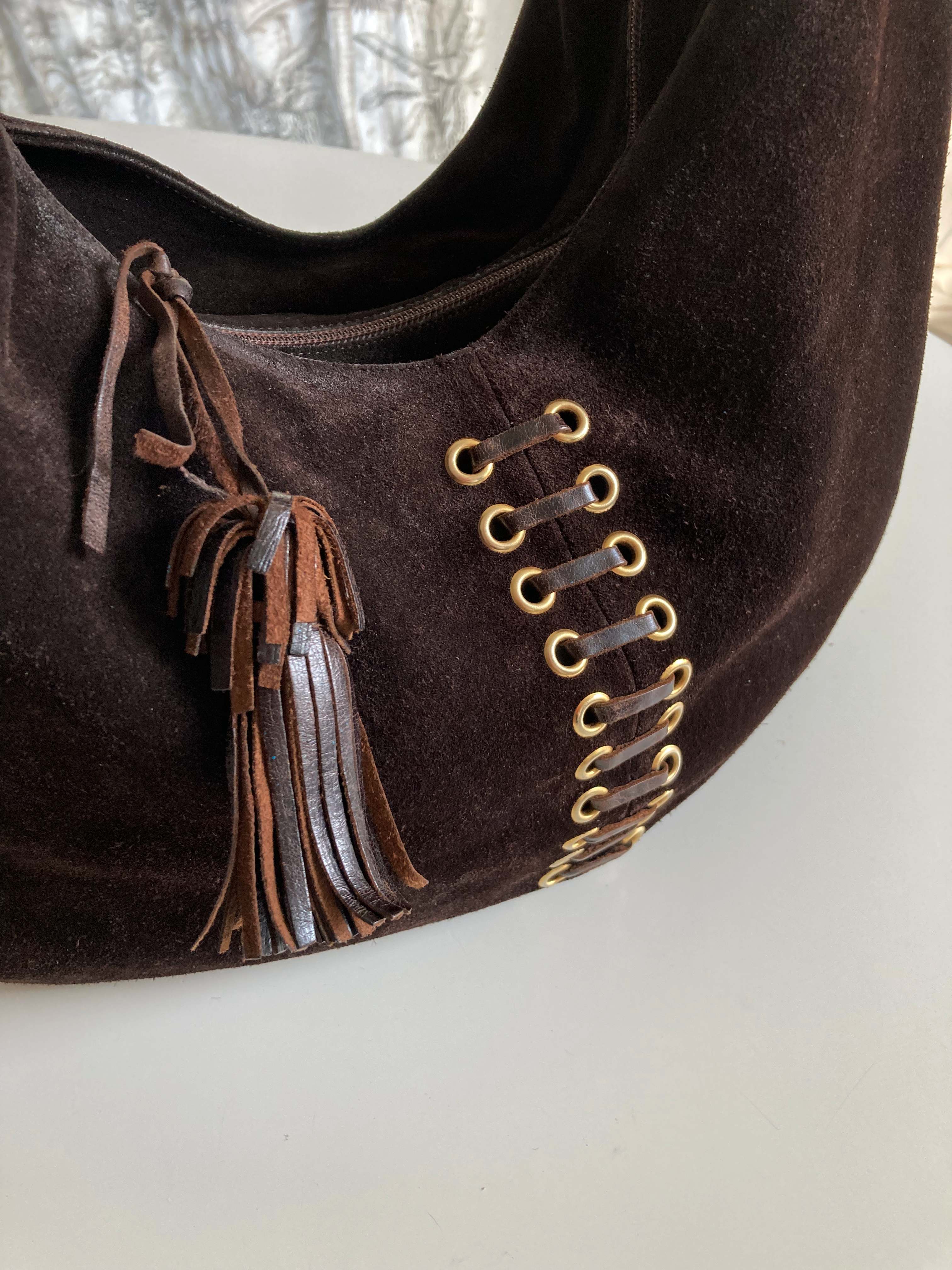 Abro Tasche Wildledertasche Schultertasche Shopper braun design 90s