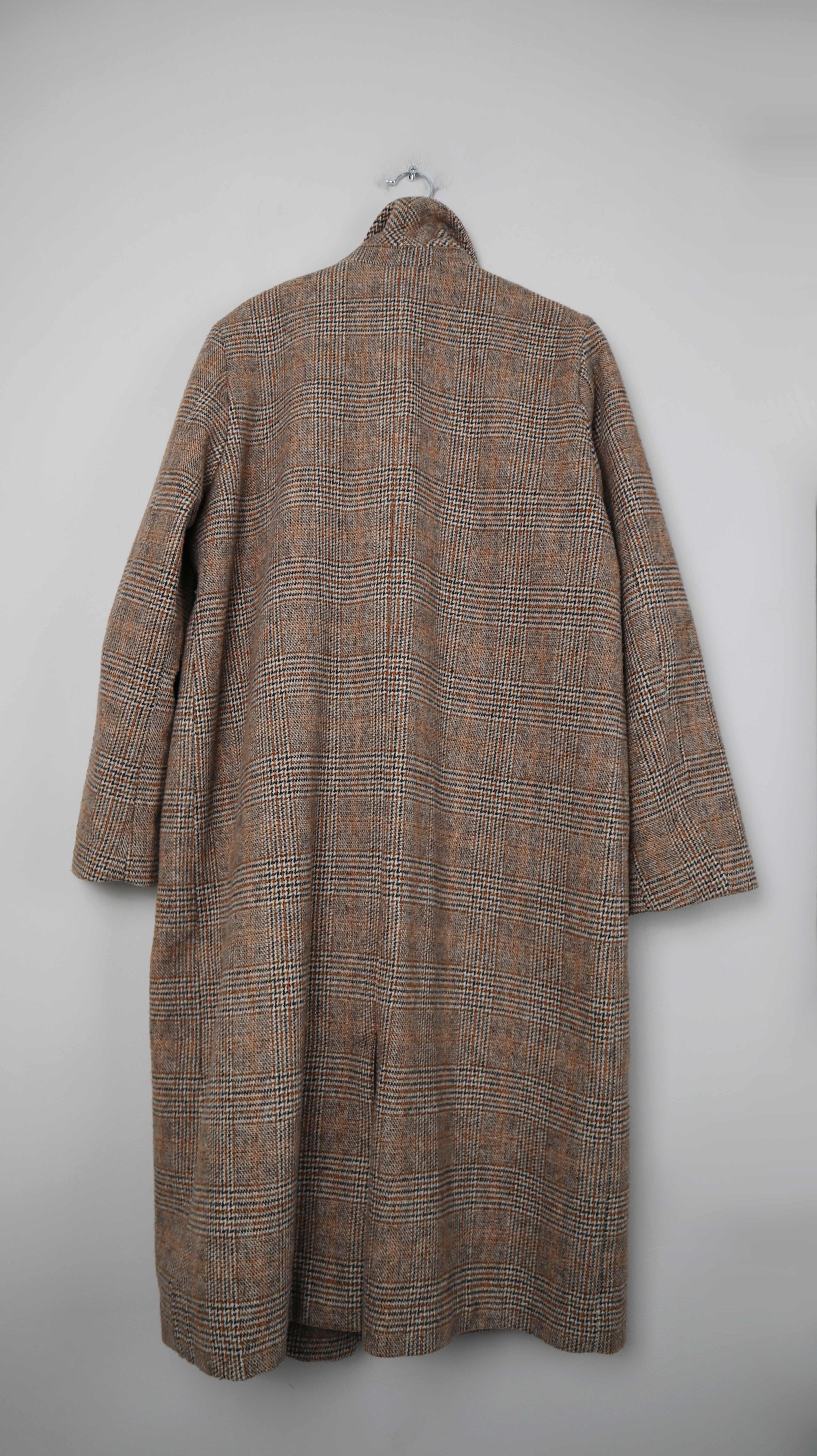 Monki Mantel Braun Wollmantel 38 M lang Oversized Hahnentrittmuster