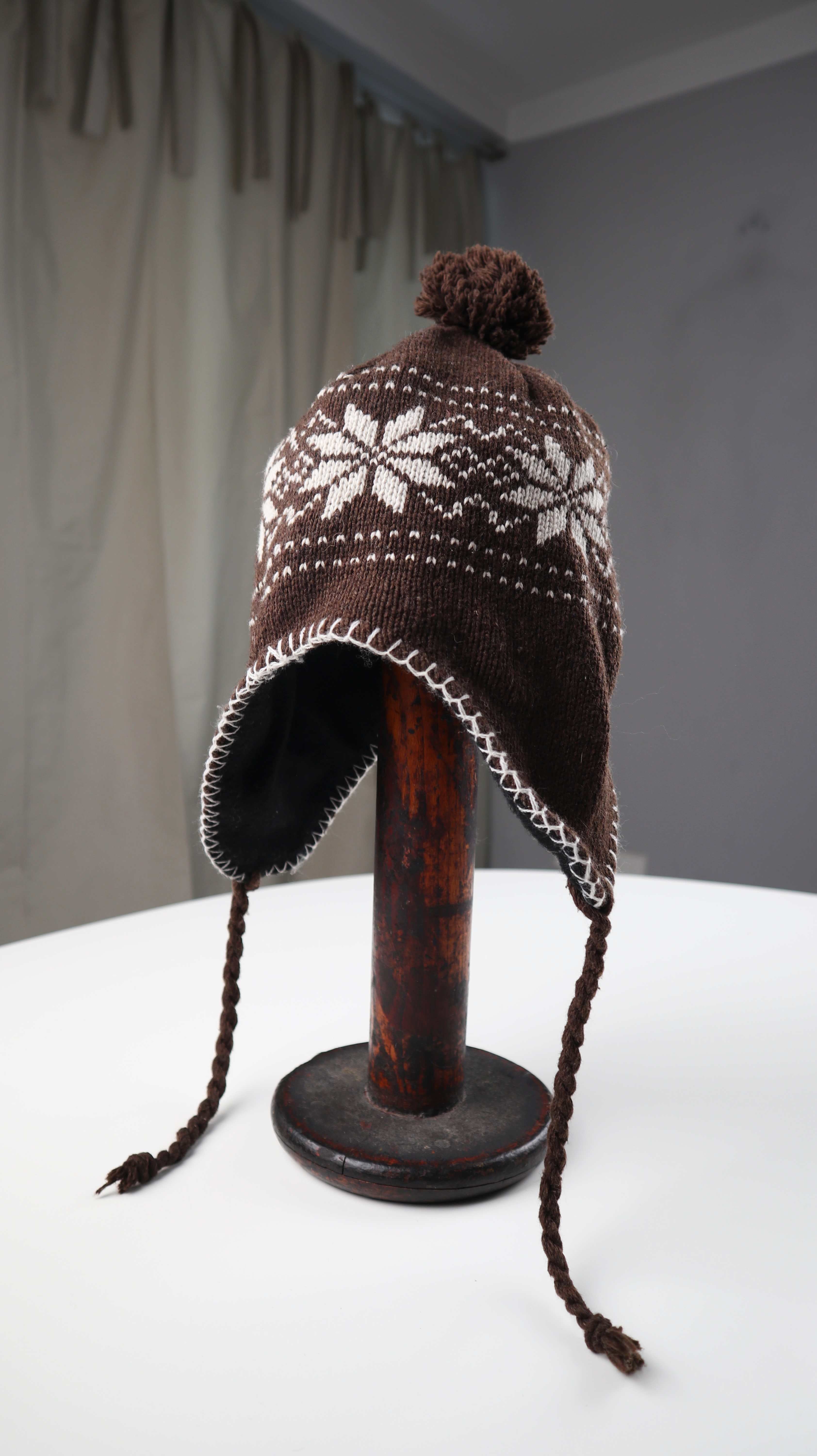 Mütze Braun Wolle Inkamütze Norwegermuster Fleecemütze