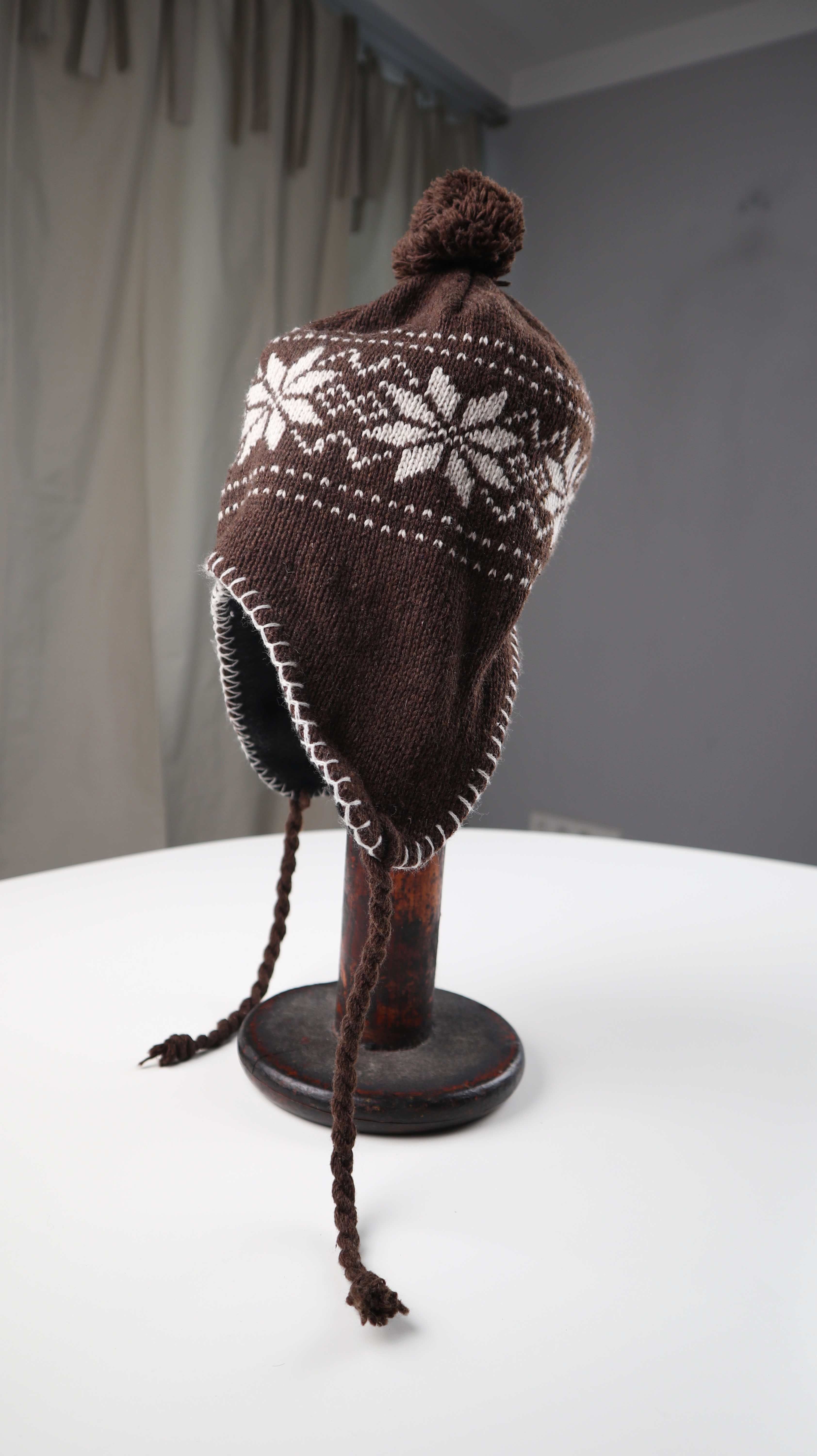 Mütze Braun Wolle Inkamütze Norwegermuster Fleecemütze