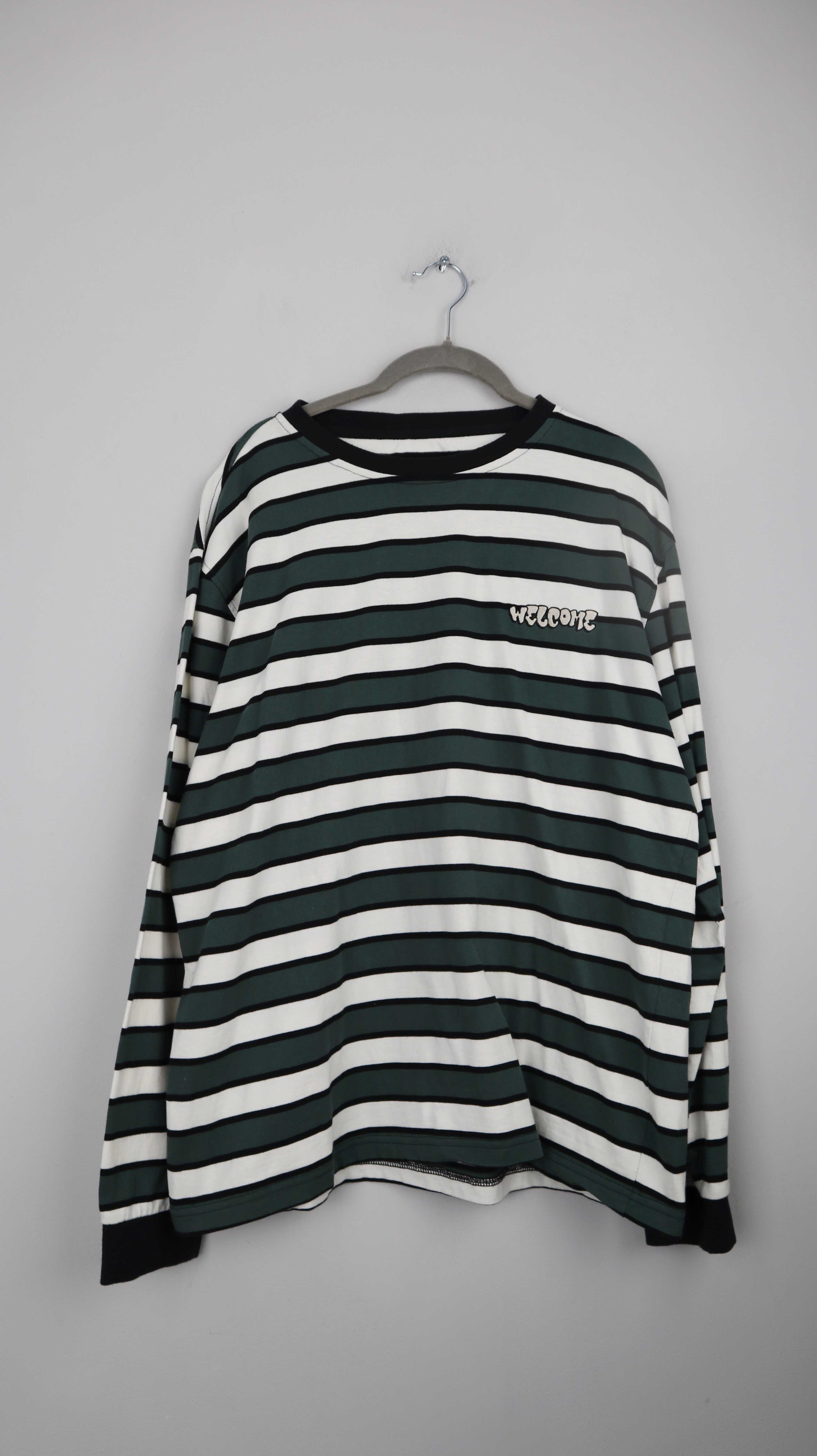 Welcome Longsleeve Shirt Oberteil Pullover L Grün schwarz gestreift