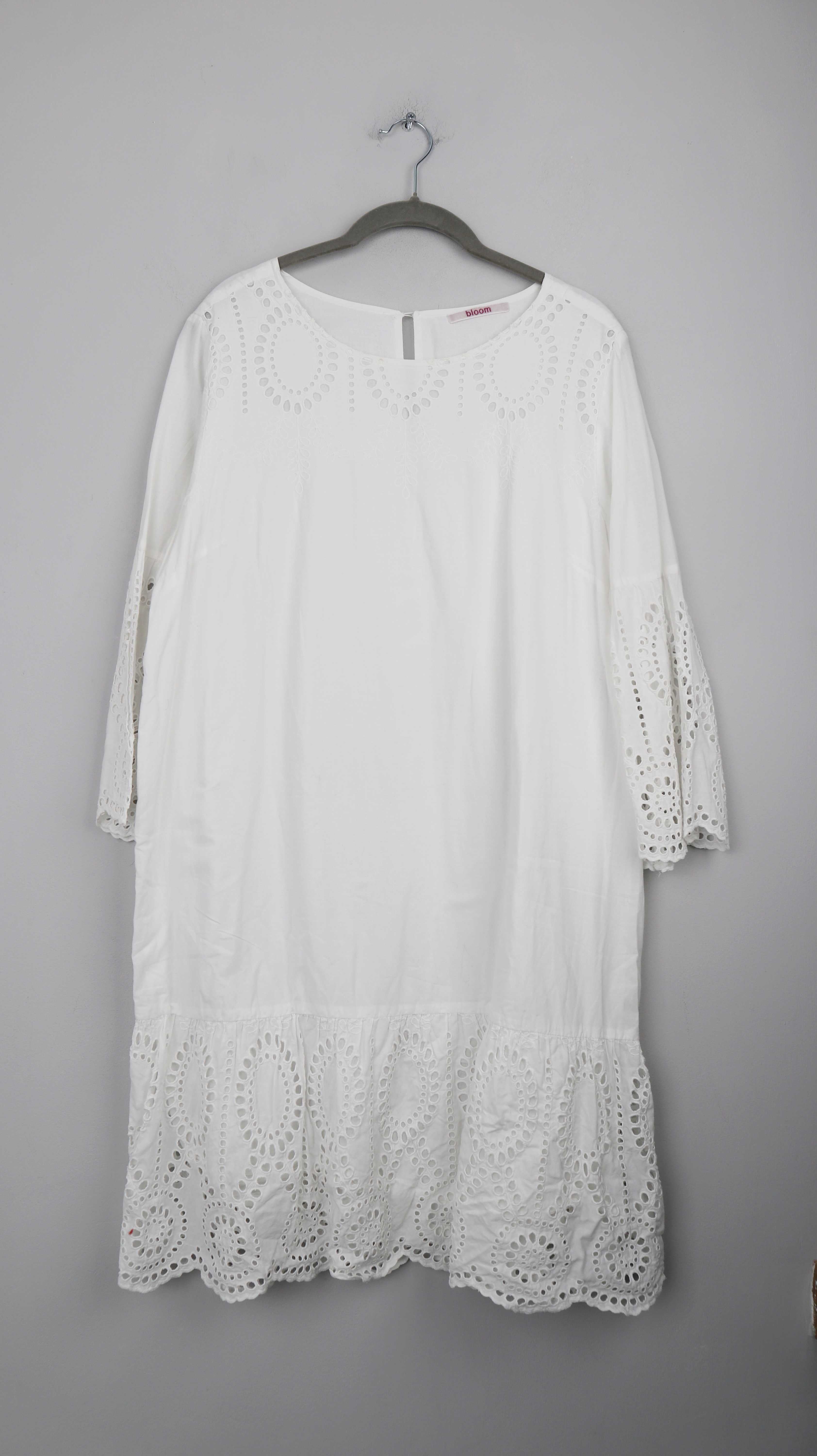 Bloom Kleid Weiß Weiss Midi Midikleid einfarbig 38 M bestickt Langarm