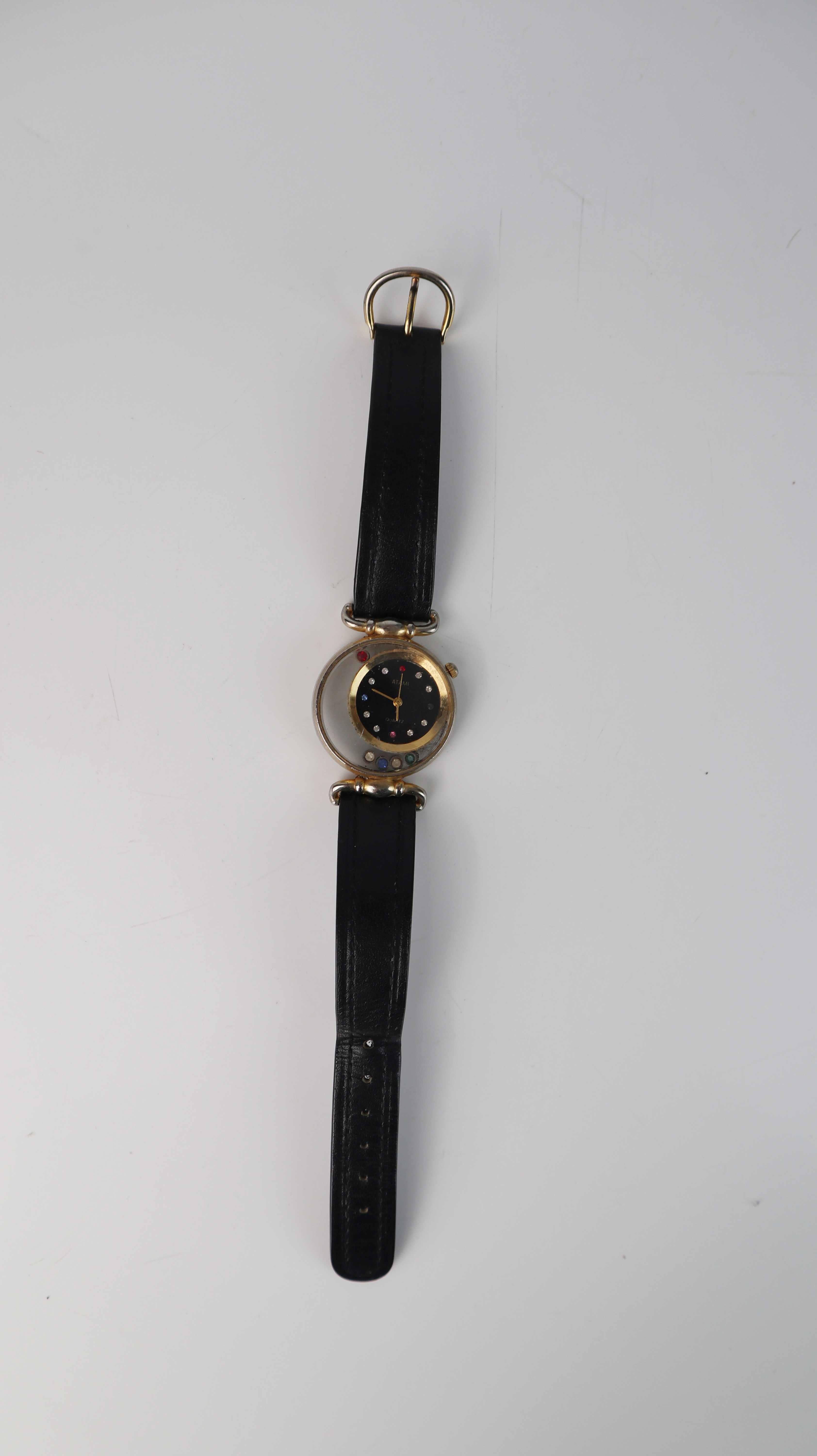 Atami Quartz Uhr Damenuhr Vintage schwarz Steine Schwarz Armbanduhr