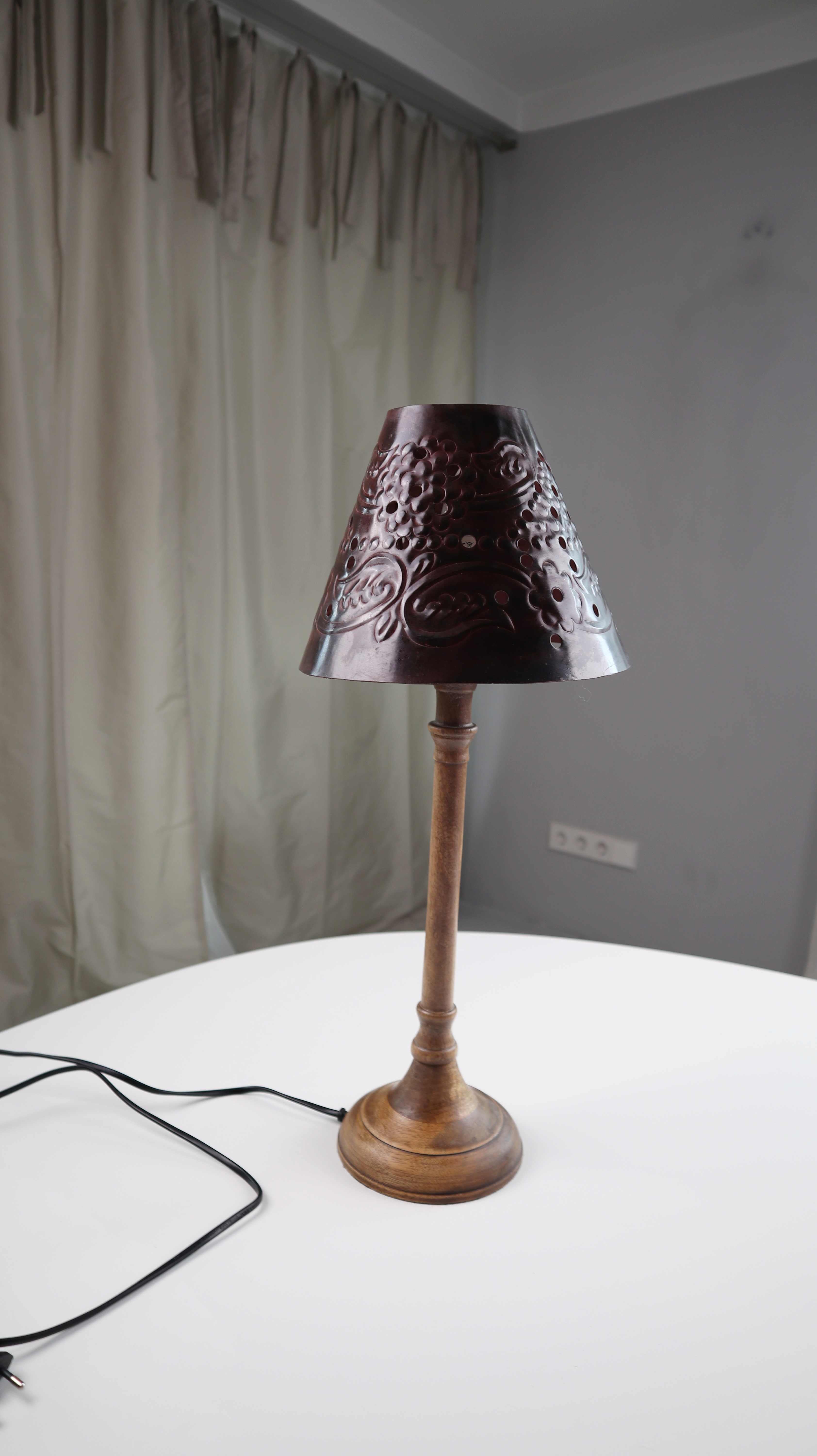 Tischlampe braun Messing Mid Century Holz Lampe Metall