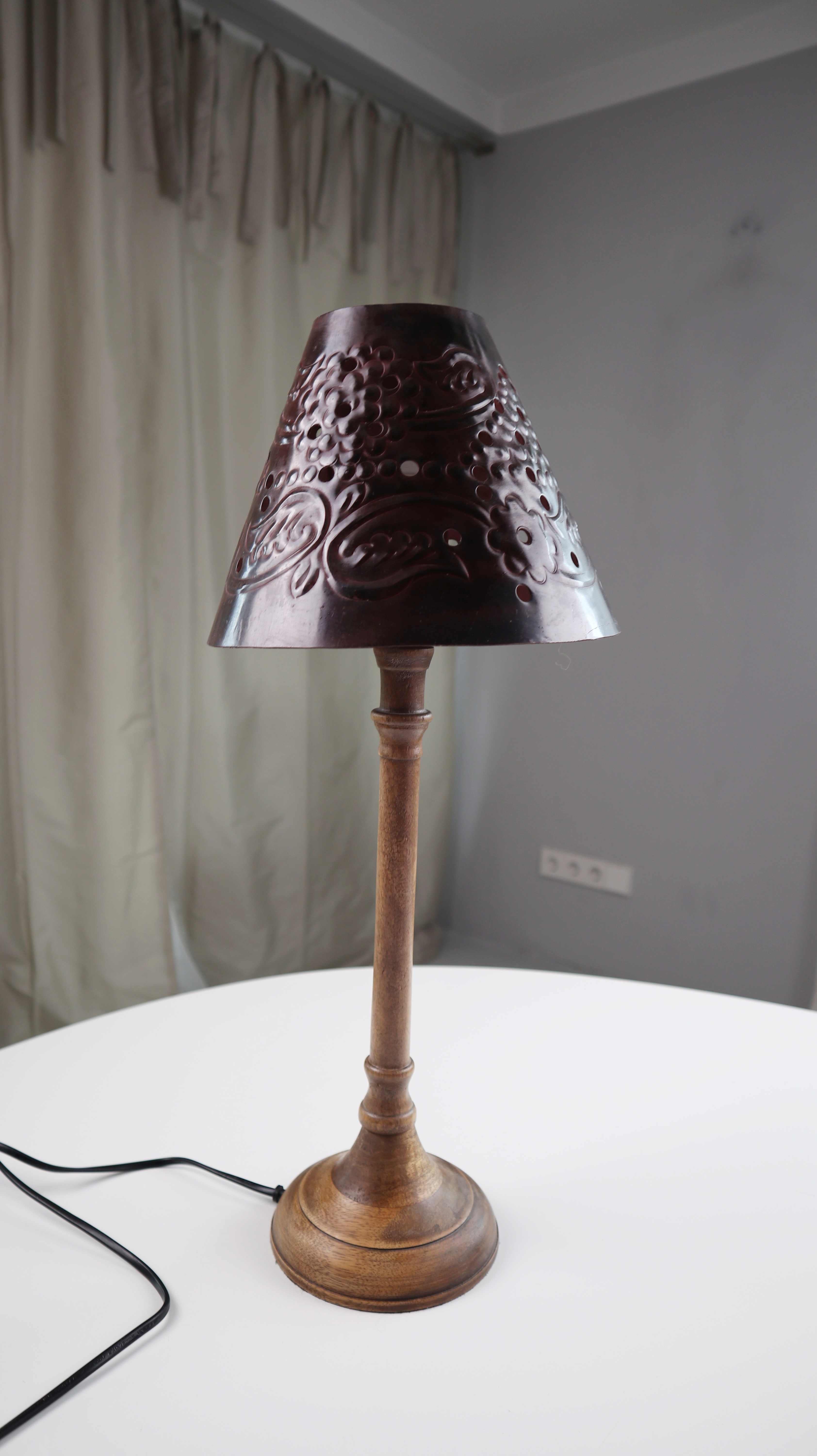 Tischlampe braun Messing Mid Century Holz Lampe Metall