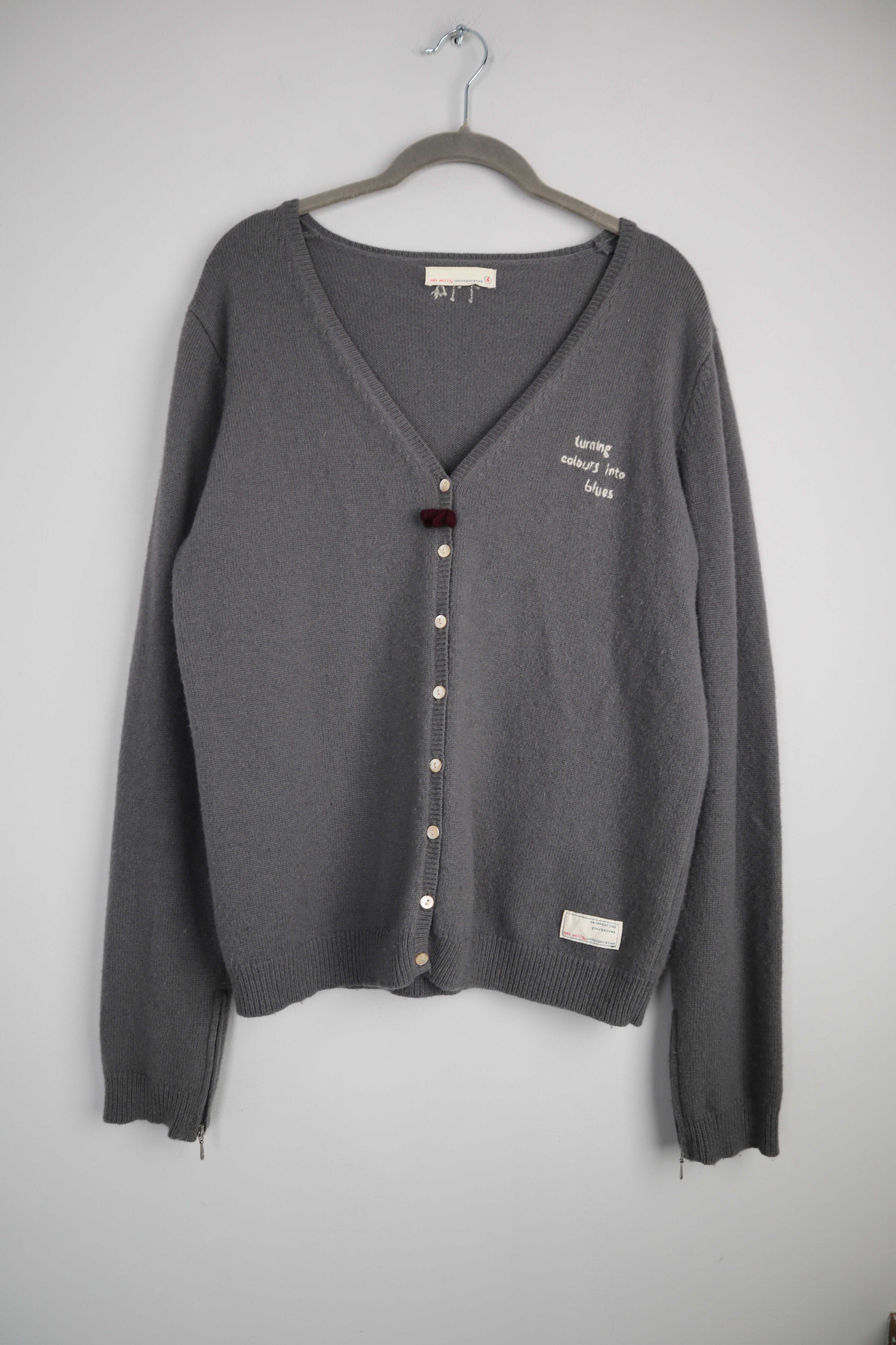 Odd Molly Strickjacke Cardigan Grau gestickt Wolle Jacke geknöpft 4 38 M