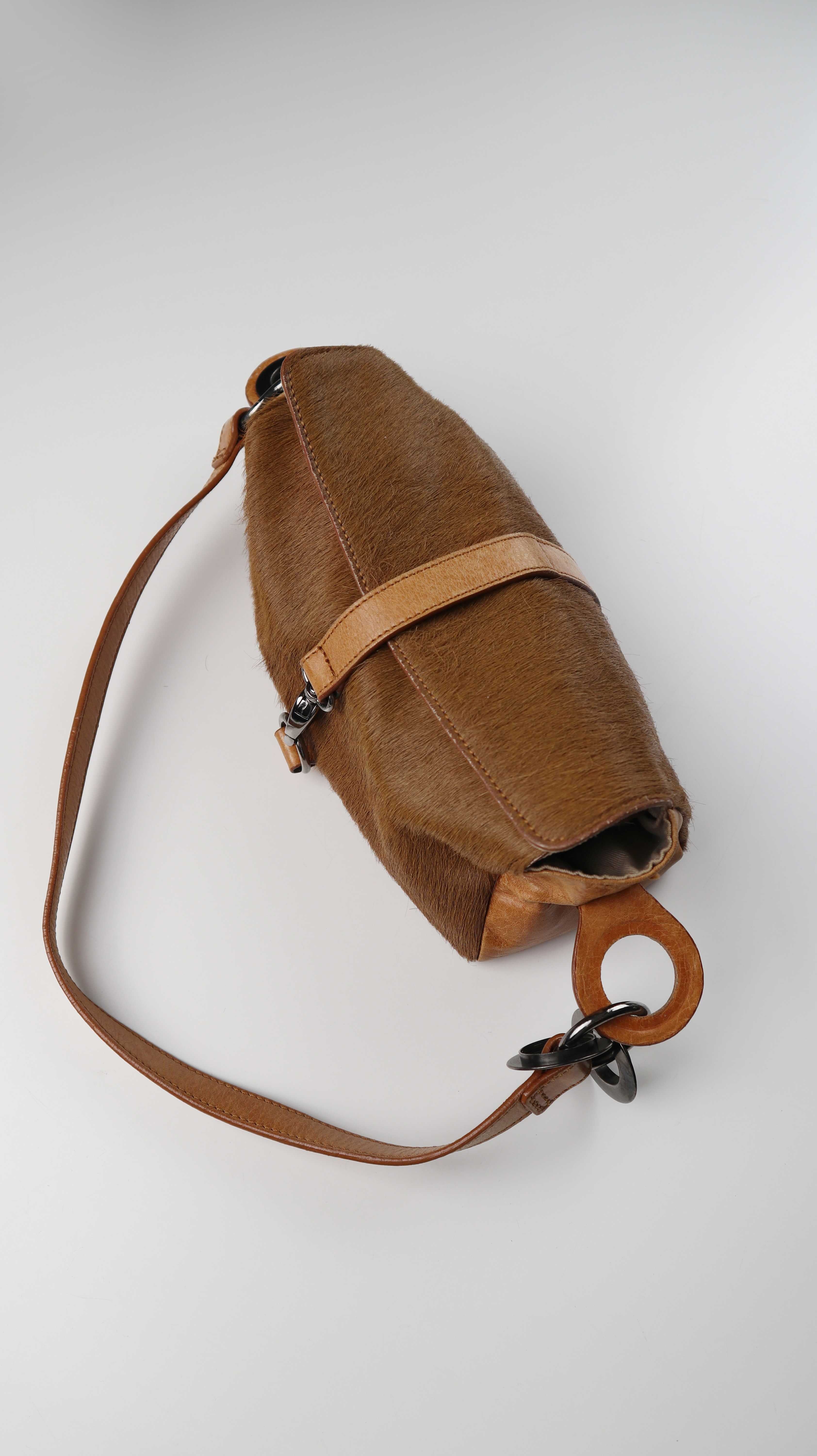 Stefanel Tasche Fell Braun Baguette Bag Schultertasche Abendtasche Handtasche